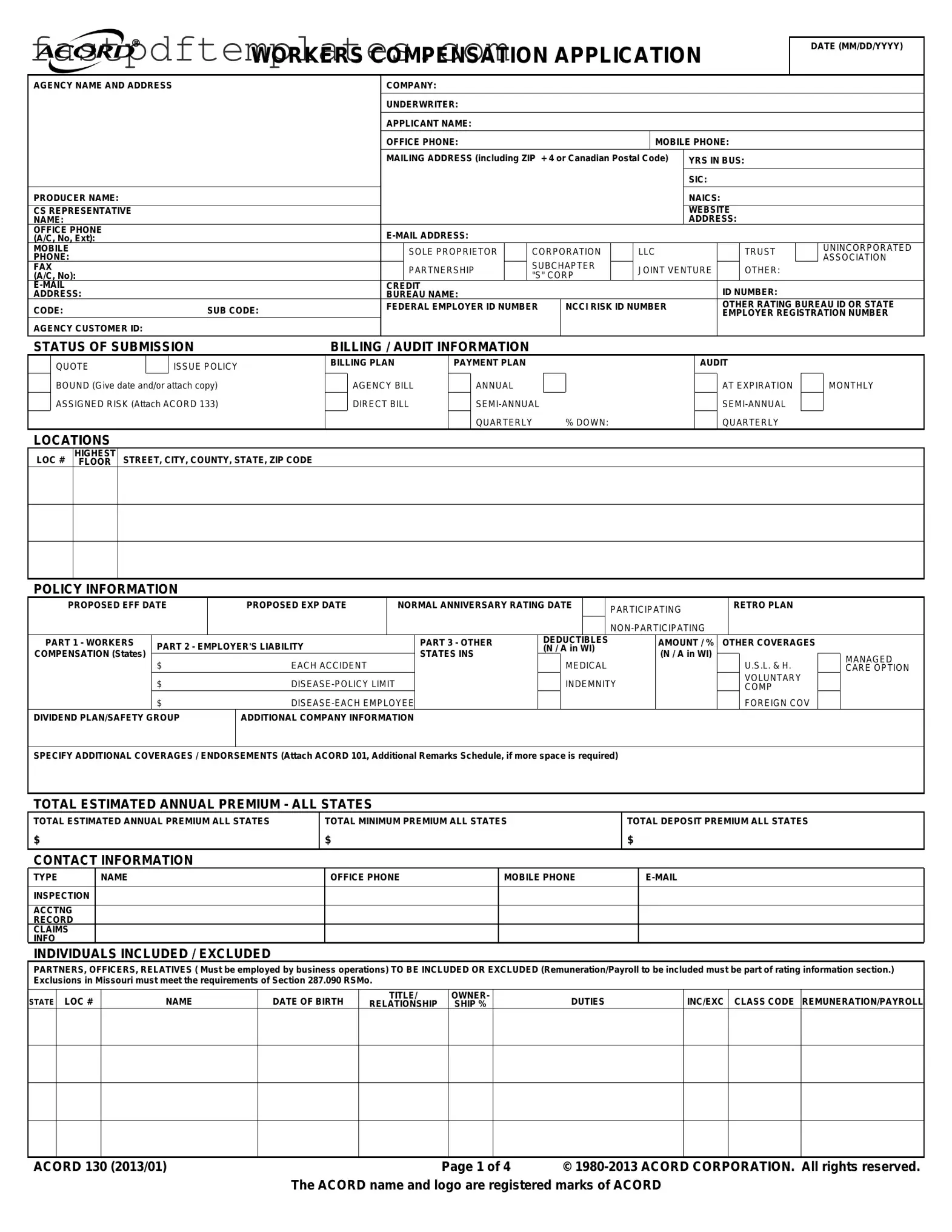 Blank Acord 130 Form