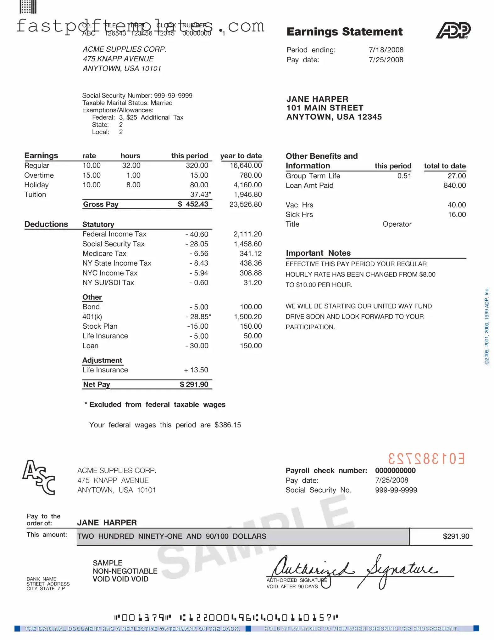 Blank Adp Pay Stub Form