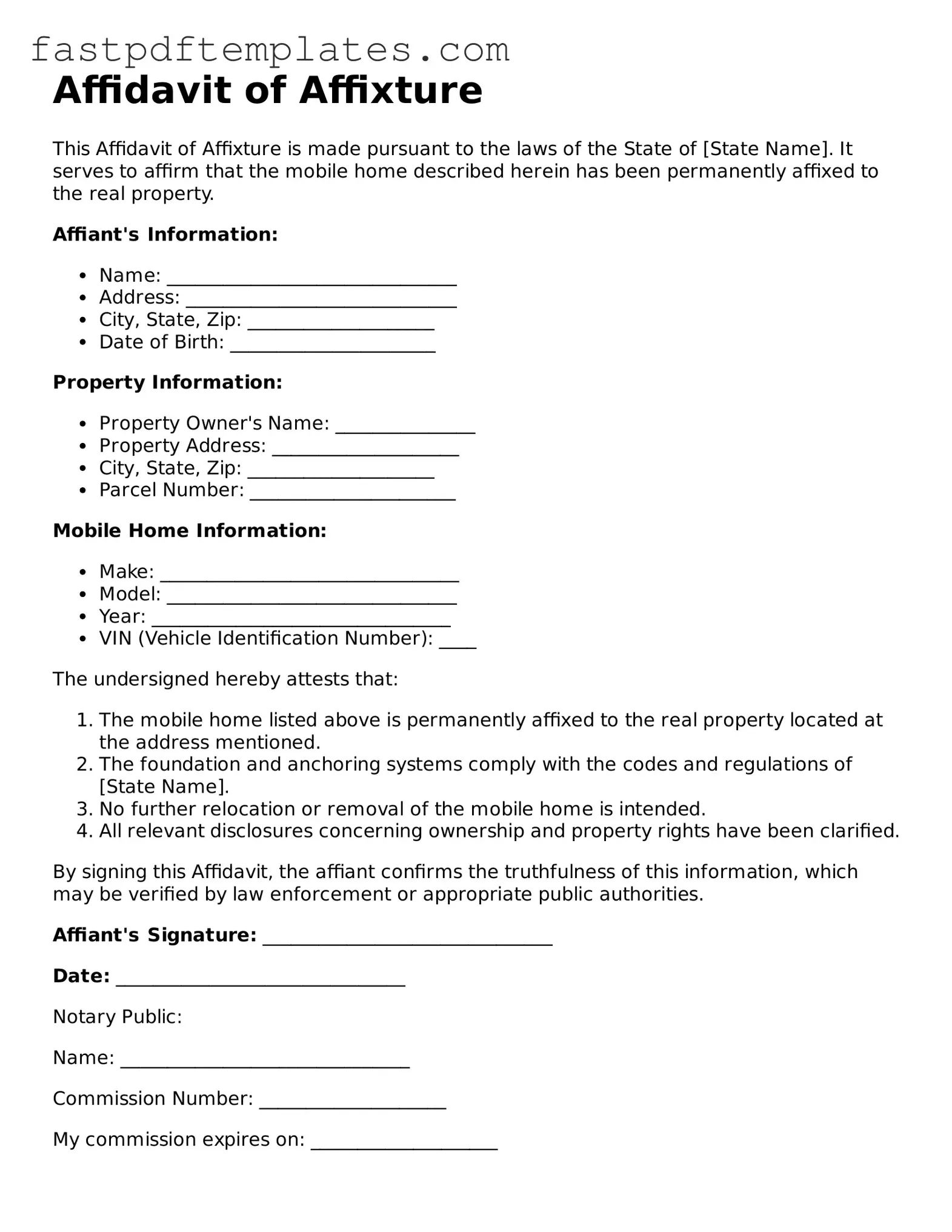 Fillable Affidavit of Affixture Document
