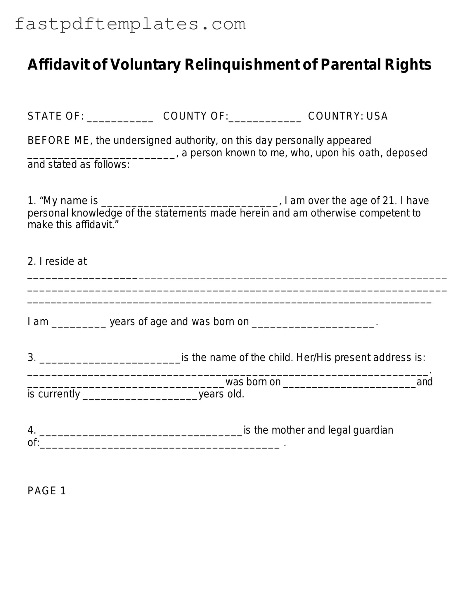 Blank Affidavit Parental Rights Form