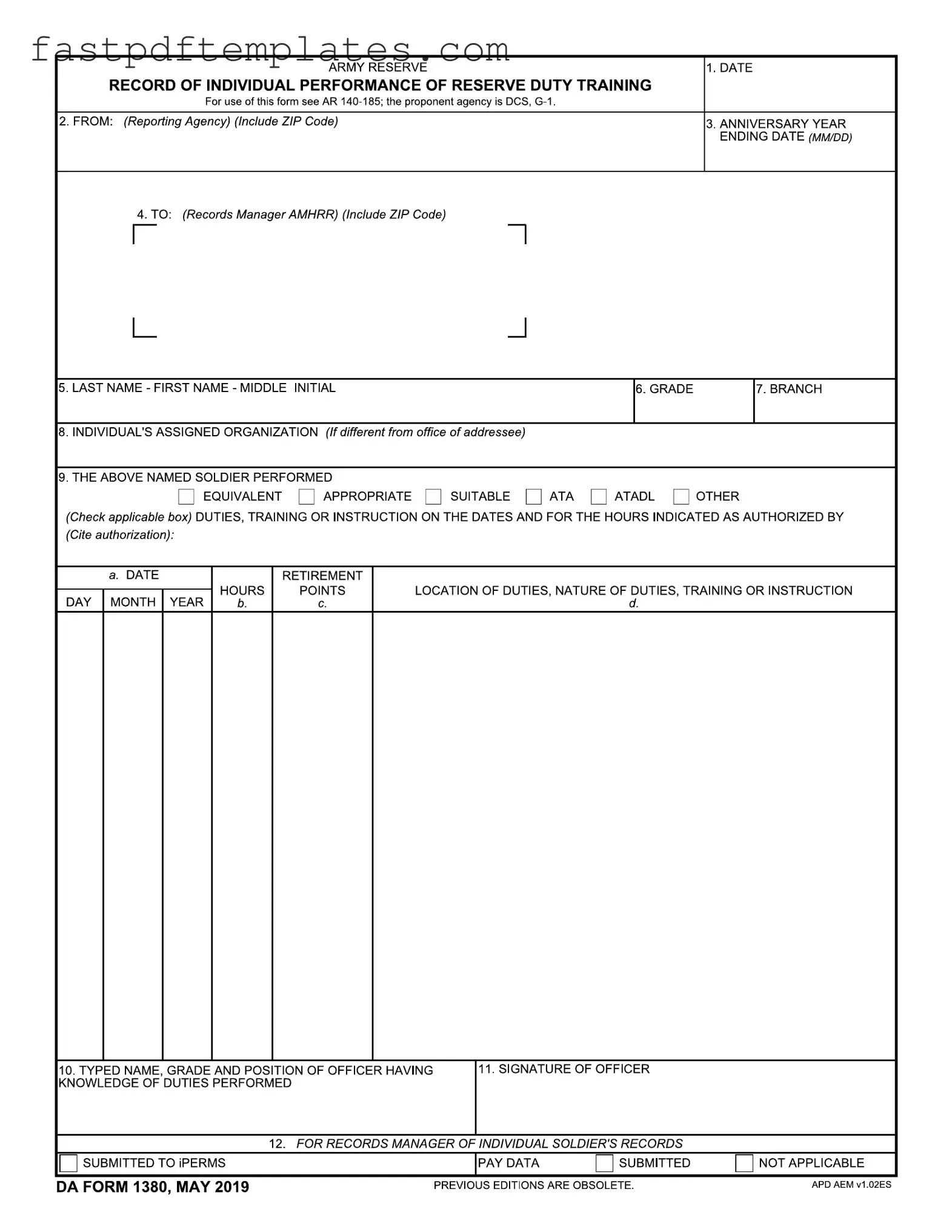 Blank Da 1380 Form