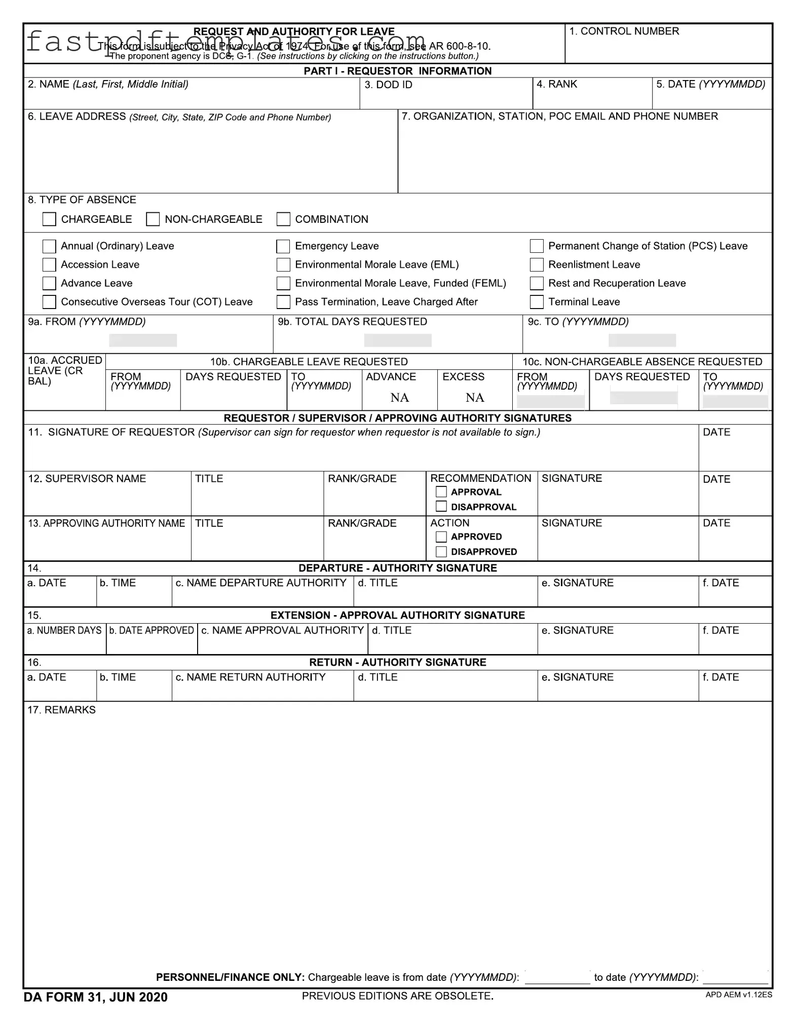 Blank Da 31 Form