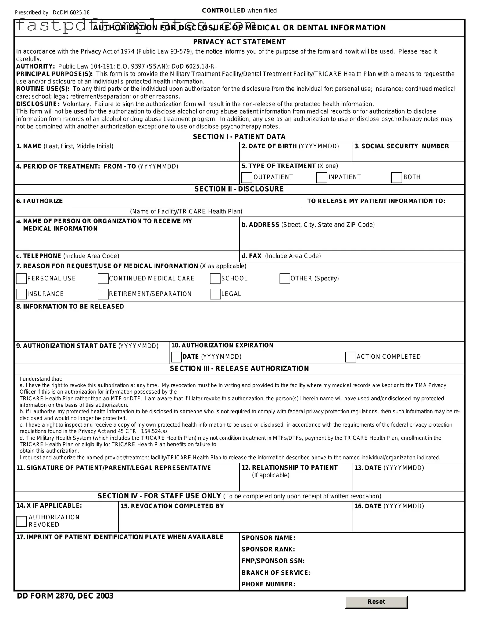 Blank DD 2870 Form