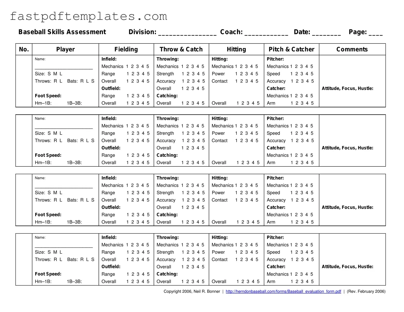 Blank Baseball Assessment Form