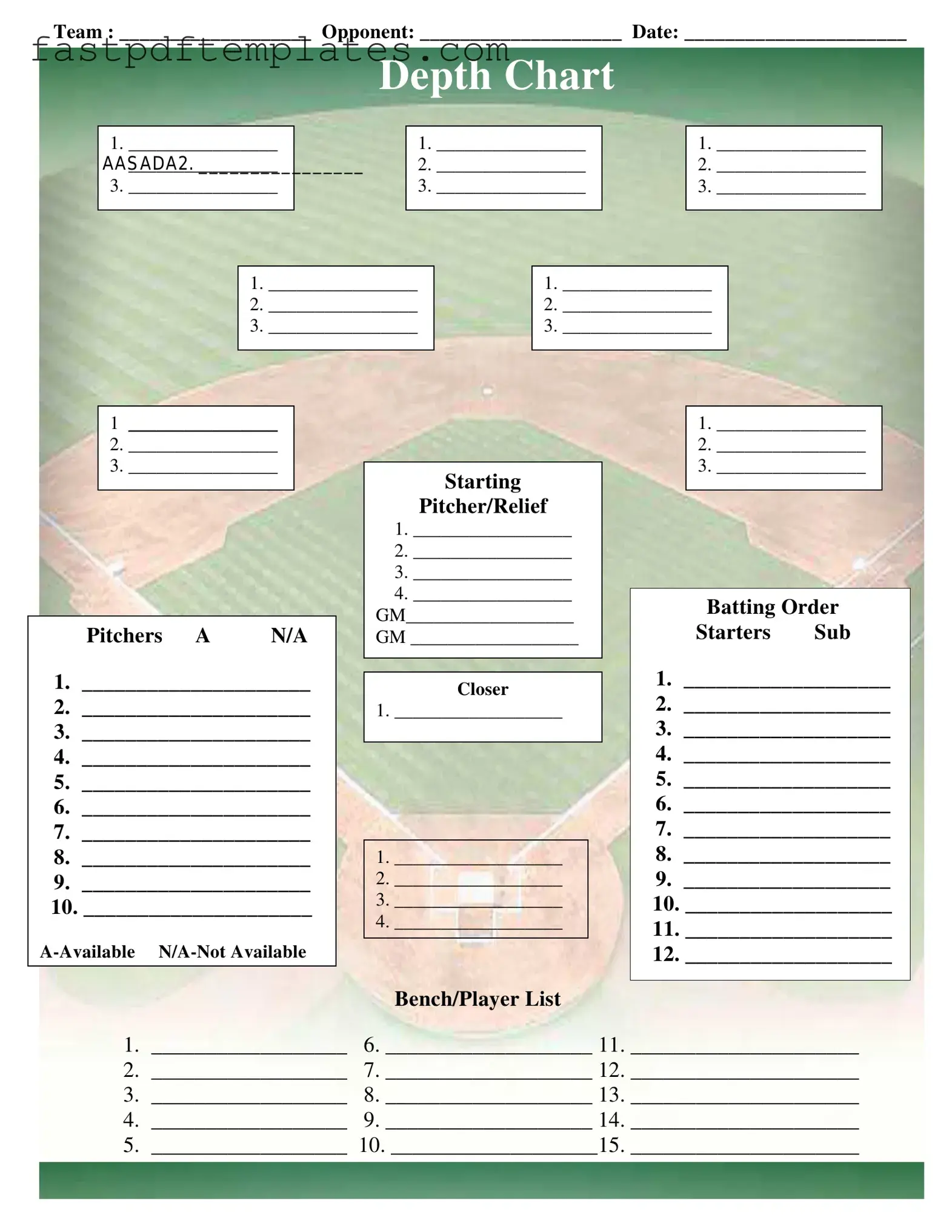 Blank Baseball Field Lineup Form