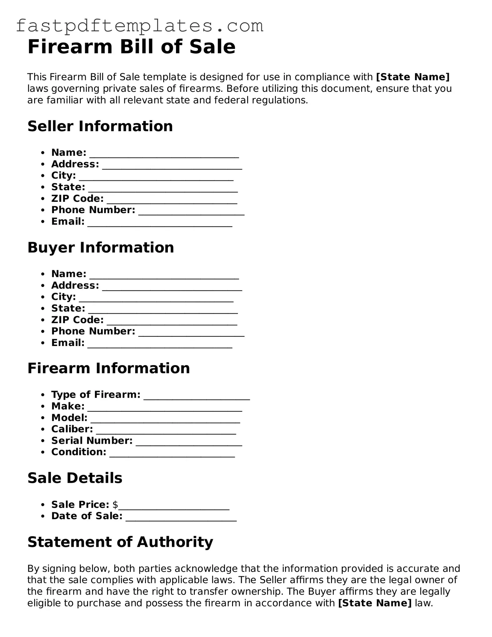 Fillable Firearm Bill of Sale Document