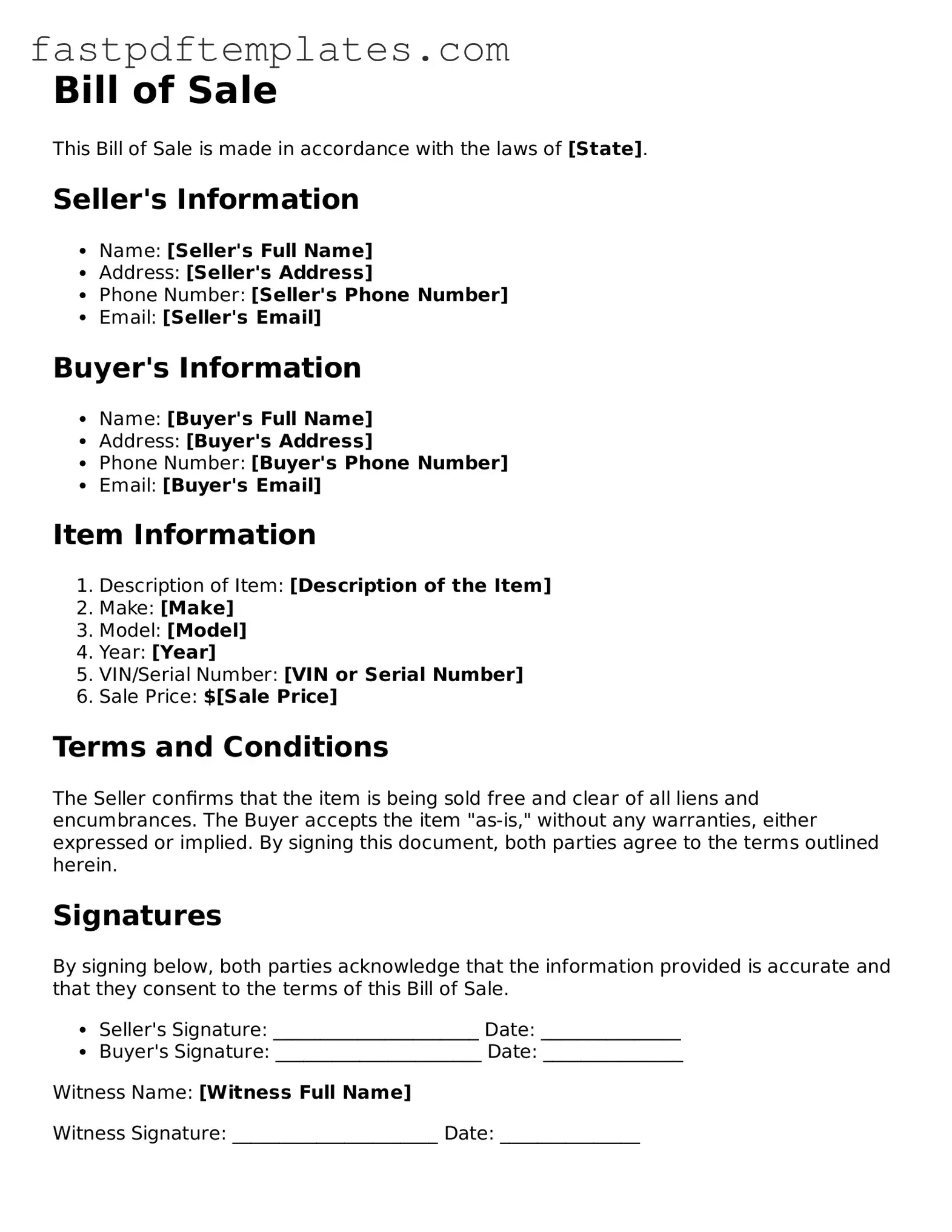 Fillable Bill of Sale Document