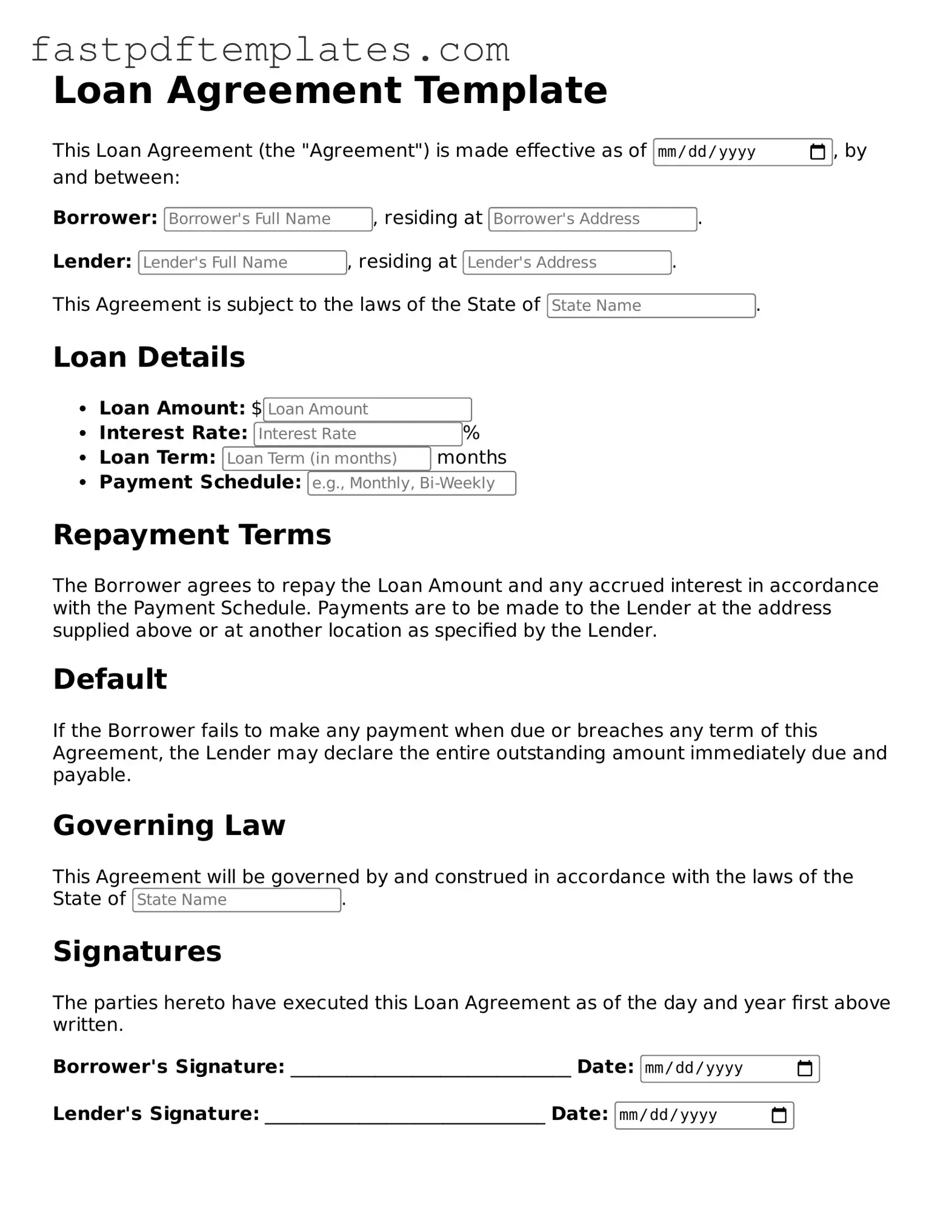 Fillable Loan Agreement Document
