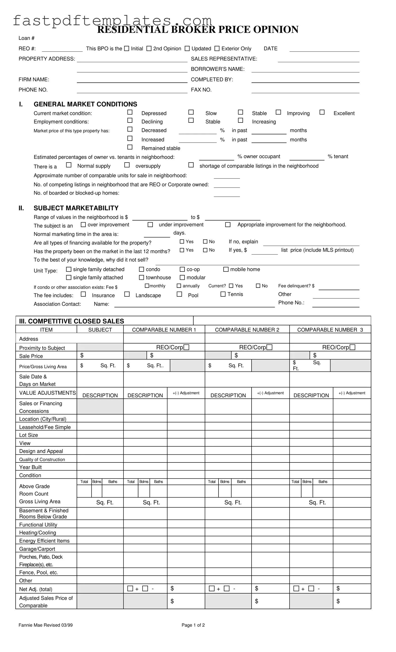 Blank Broker Price Opinion Form