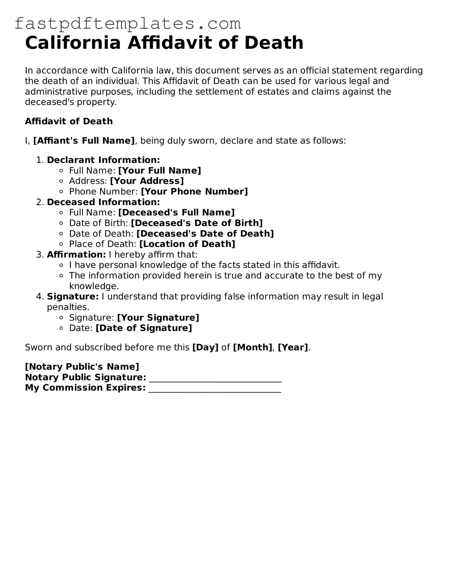 Attorney-Approved California Affidavit of Death Document