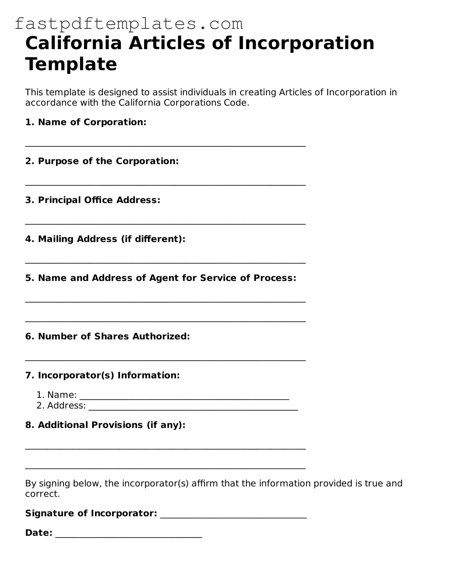 Attorney-Approved California Articles of Incorporation Document