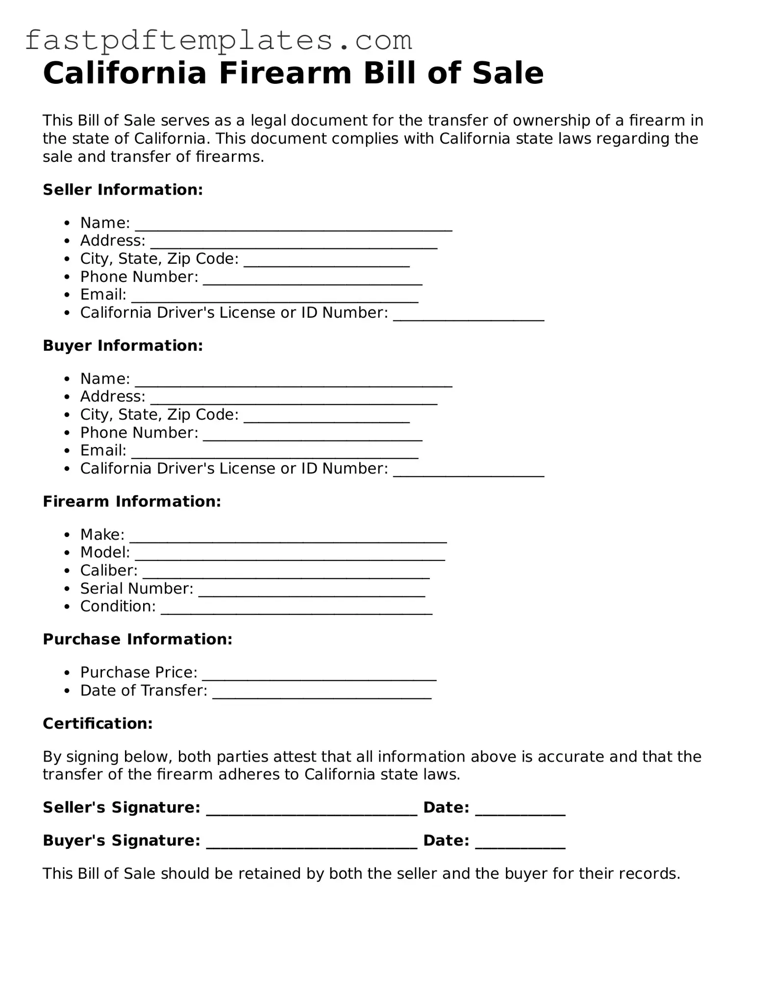 Attorney-Approved California Firearm Bill of Sale Document