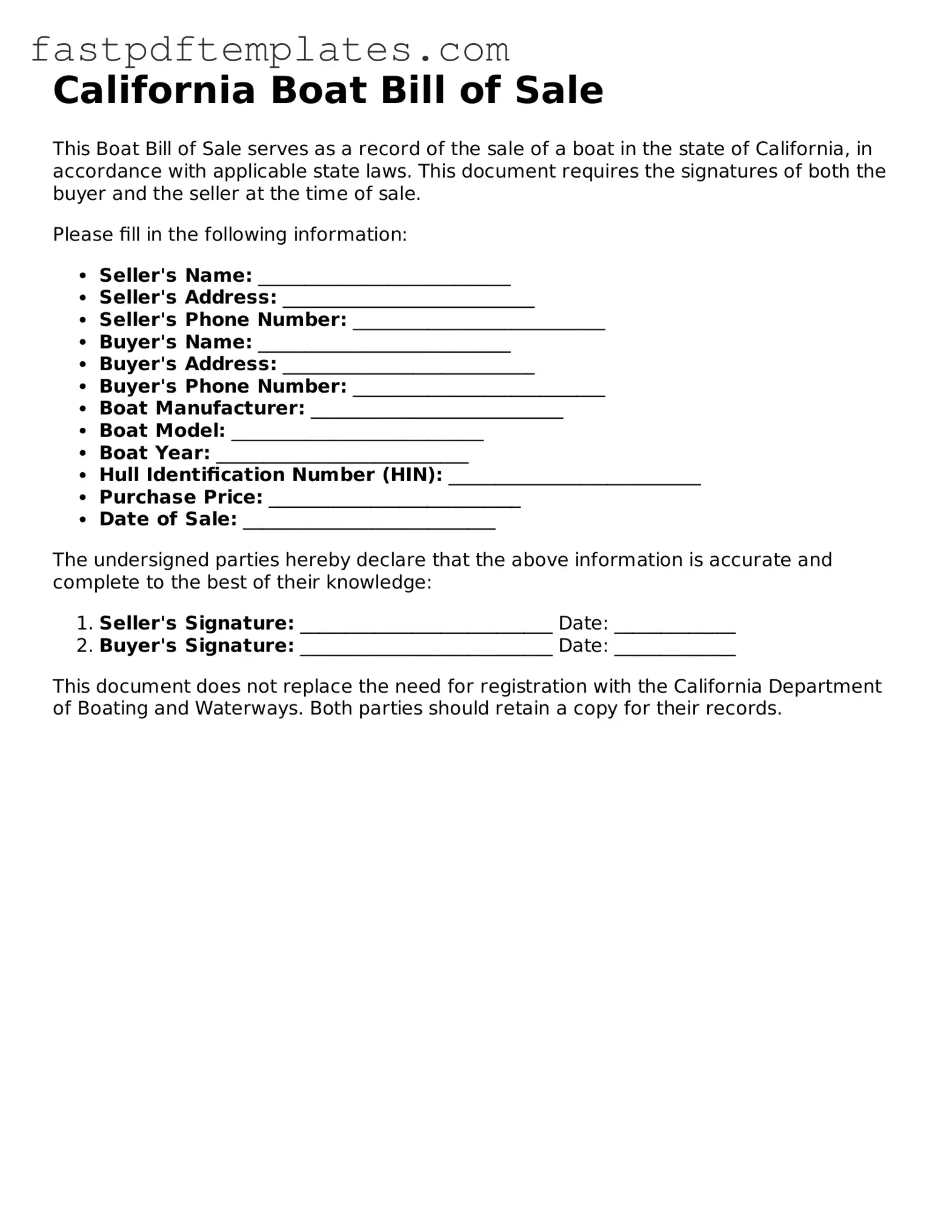 Attorney-Approved California Boat Bill of Sale Document