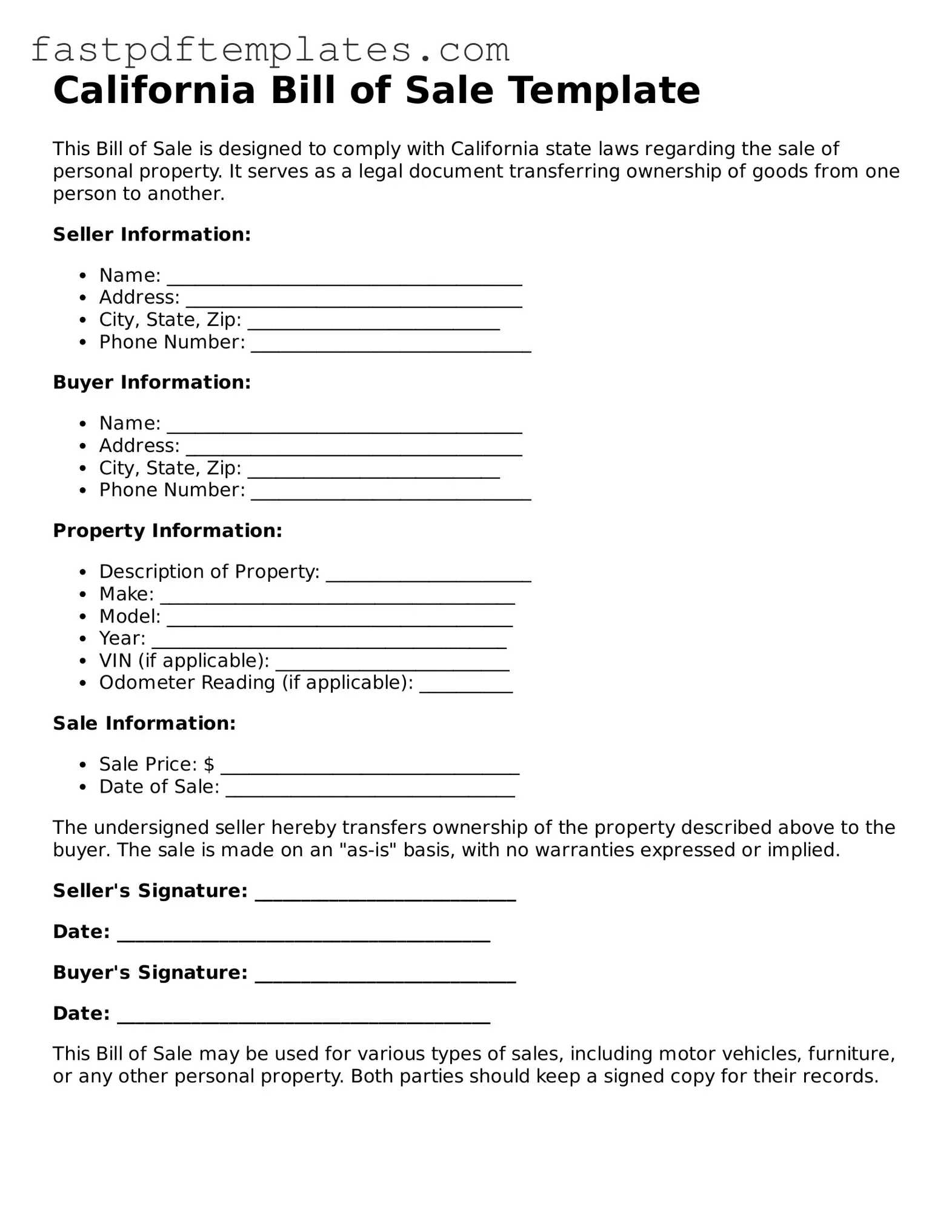 Attorney-Approved California Bill of Sale Document