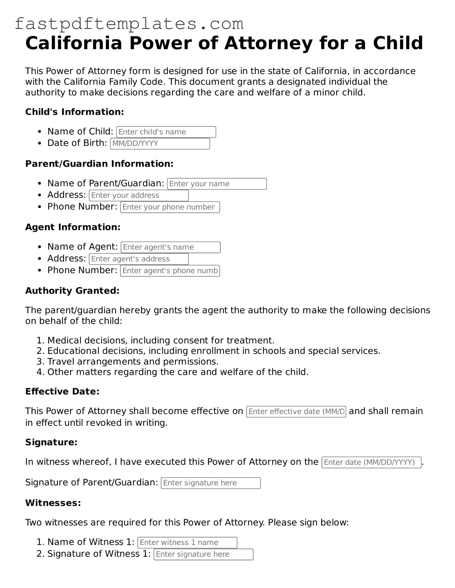Attorney-Approved California Power of Attorney for a Child Document