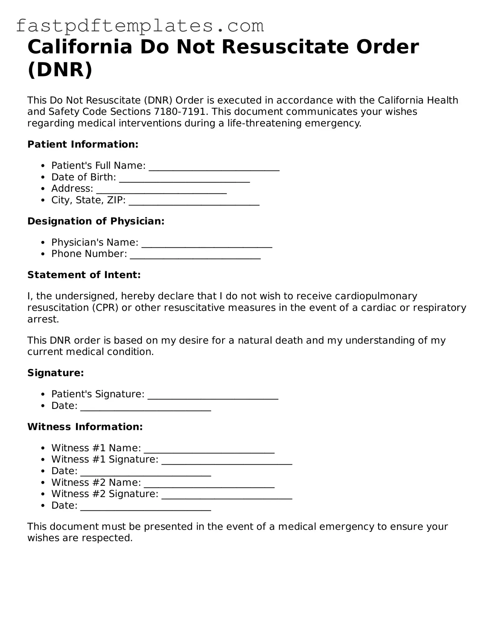 Attorney-Approved California Do Not Resuscitate Order Document