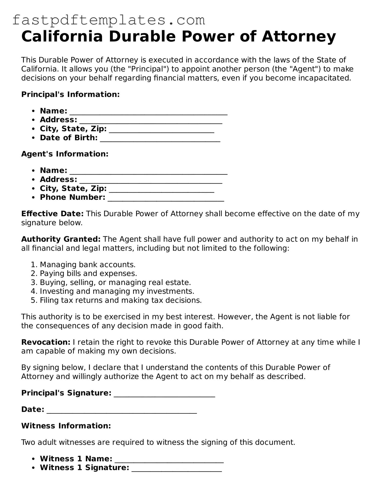 Attorney-Approved California Durable Power of Attorney Document