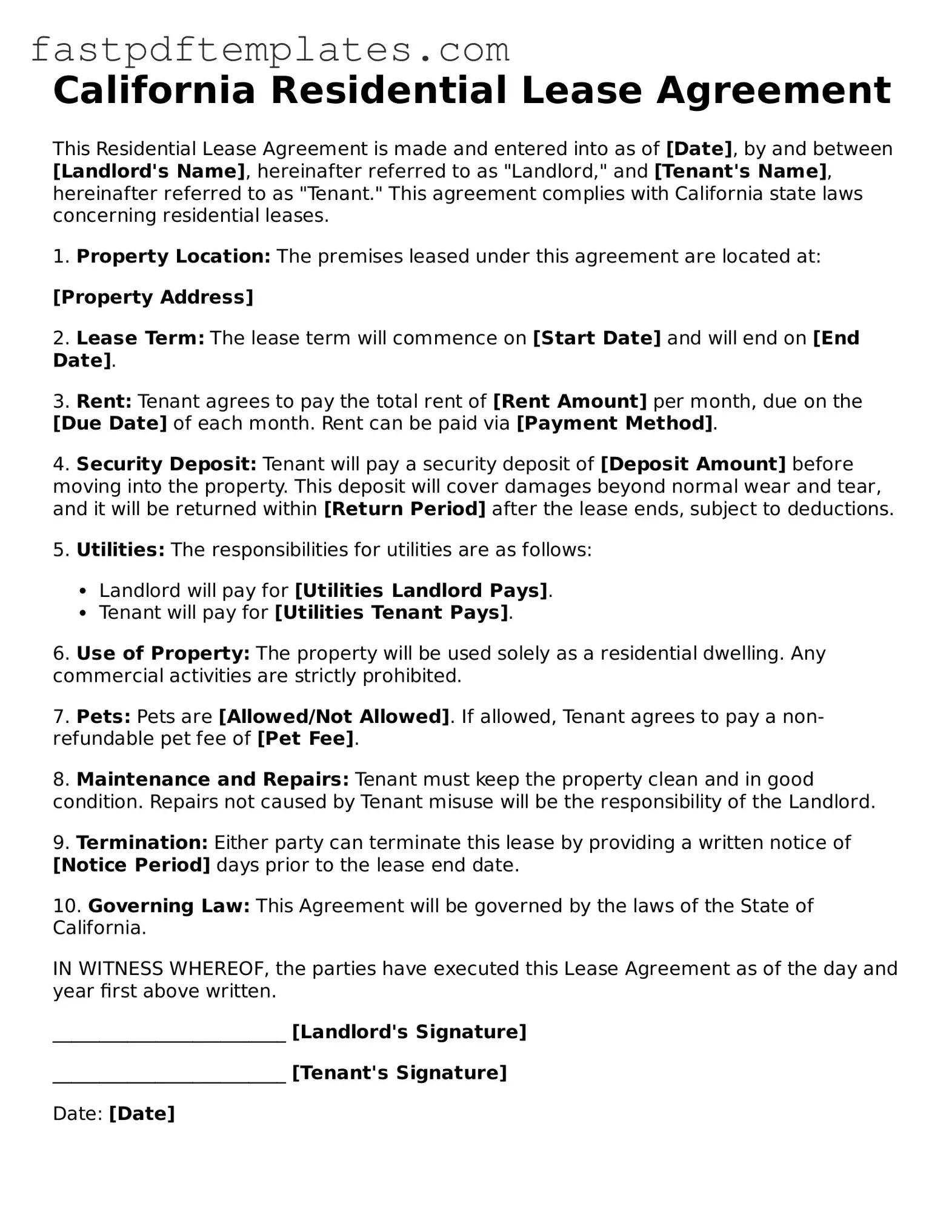 Attorney-Approved California Residential Lease Agreement Document