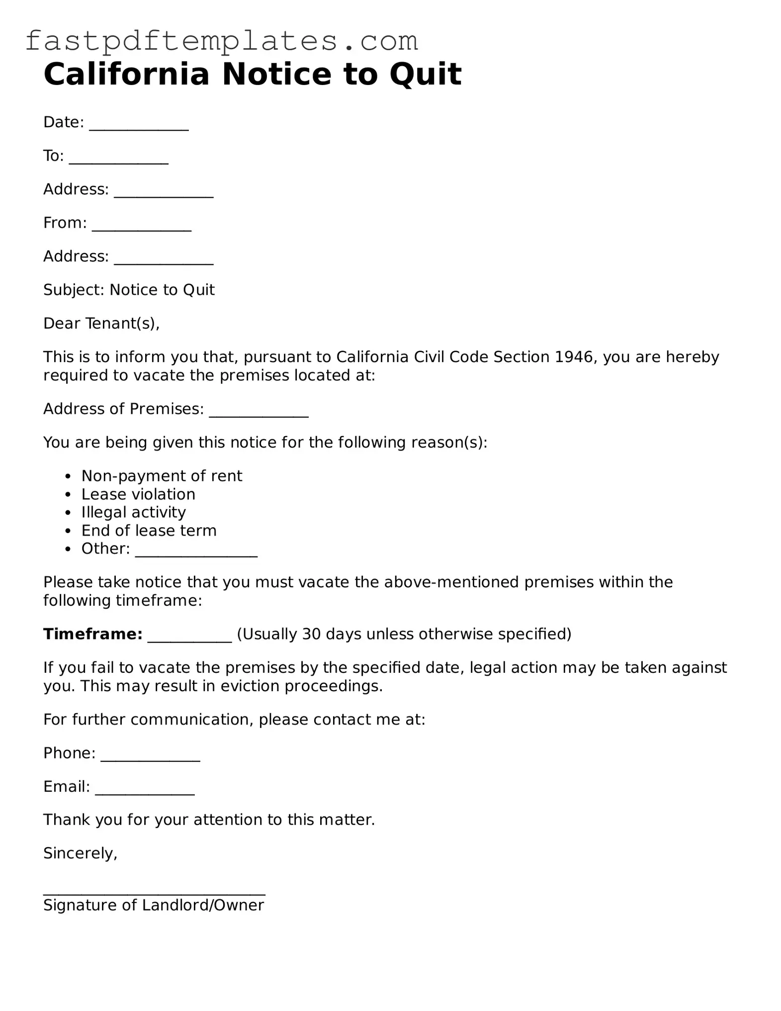 Attorney-Approved California Notice to Quit Document