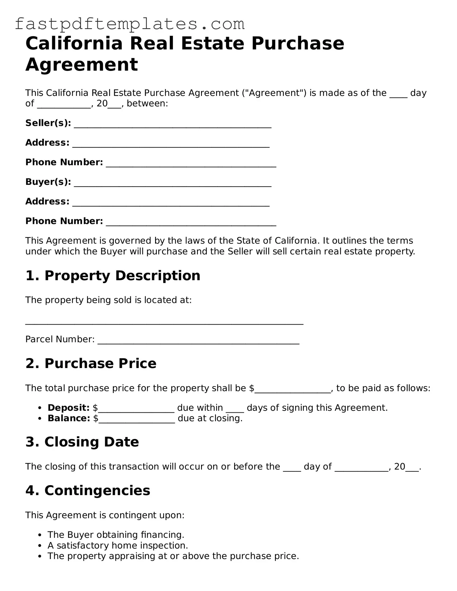 Attorney-Approved California Real Estate Purchase Agreement Document
