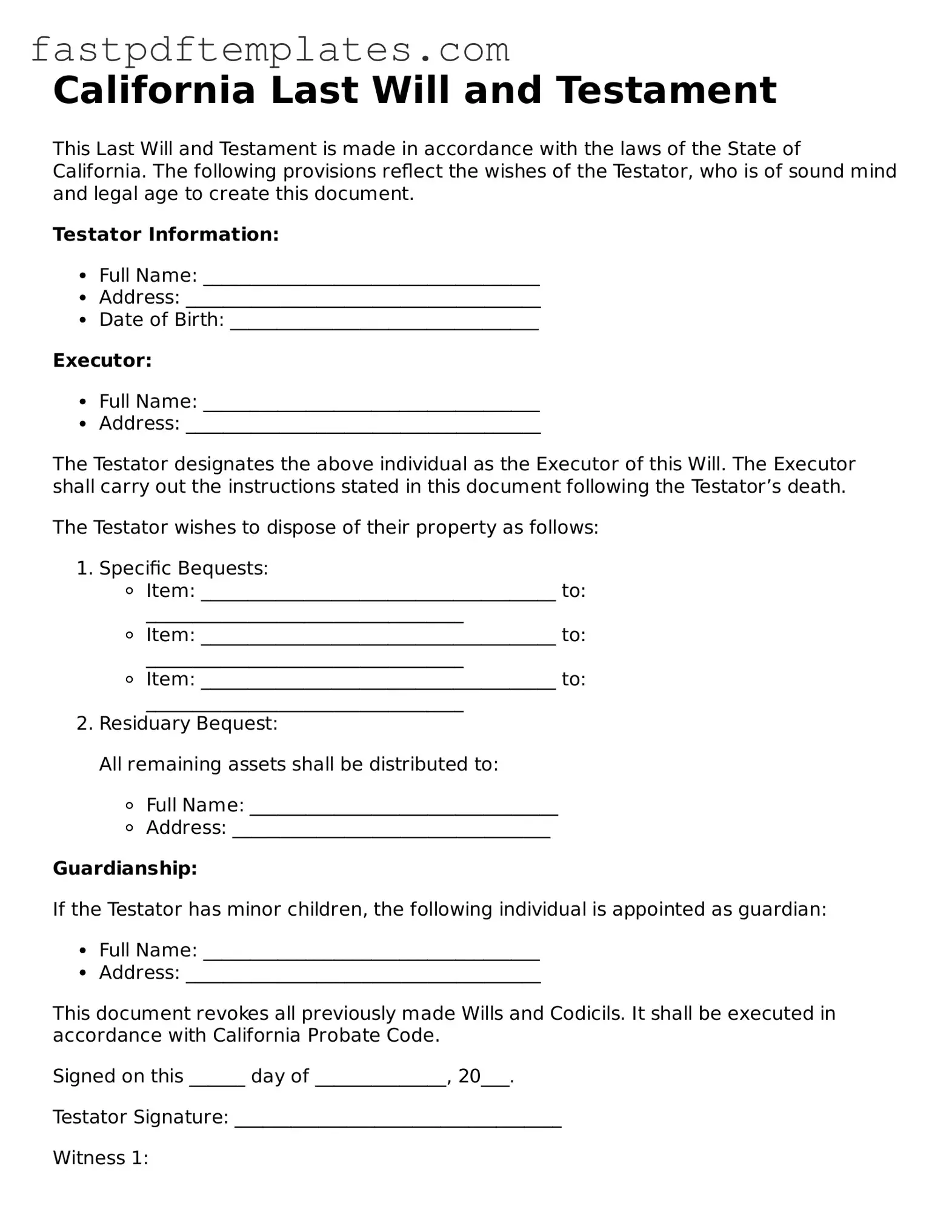 Attorney-Approved California Last Will and Testament Document