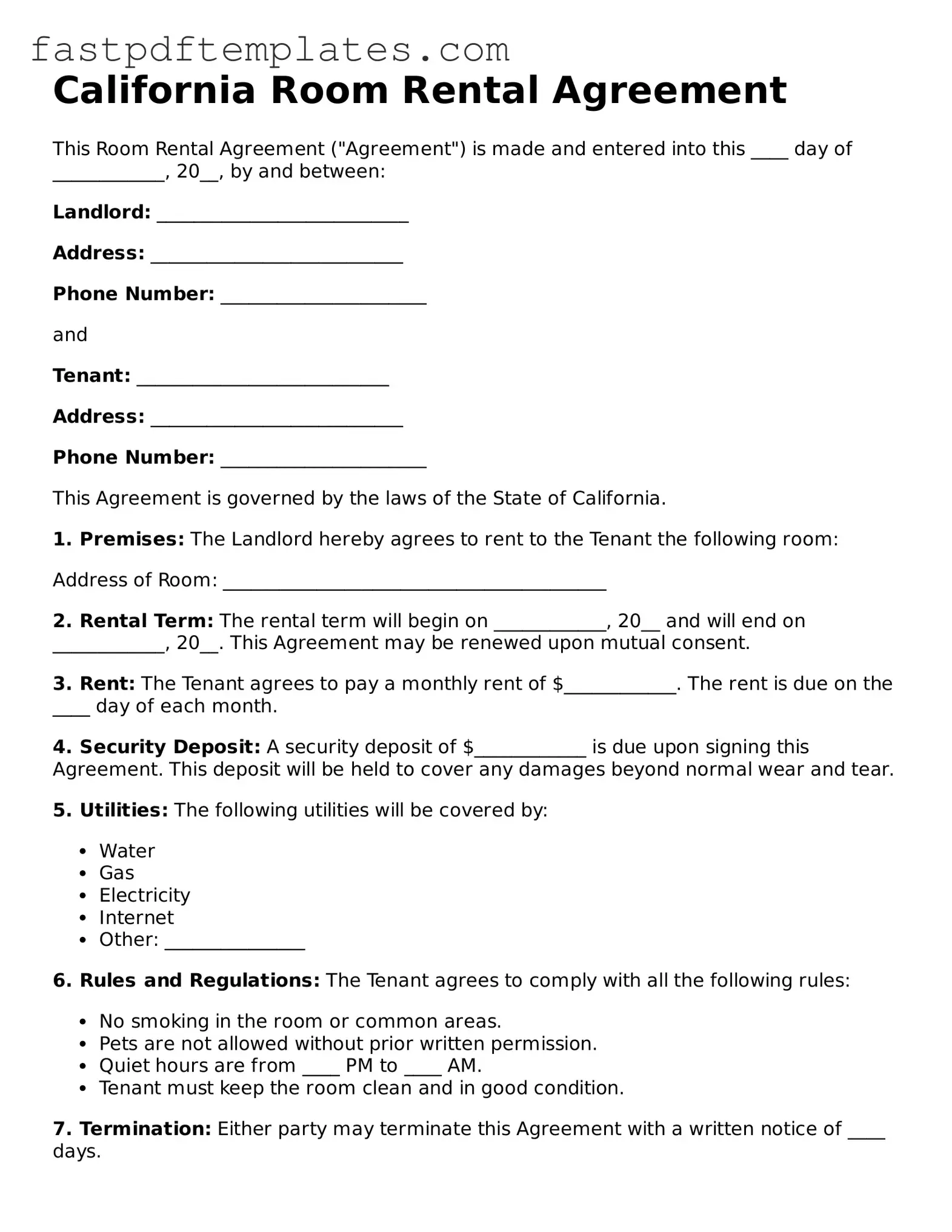 Attorney-Approved California Room Rental Agreement Document