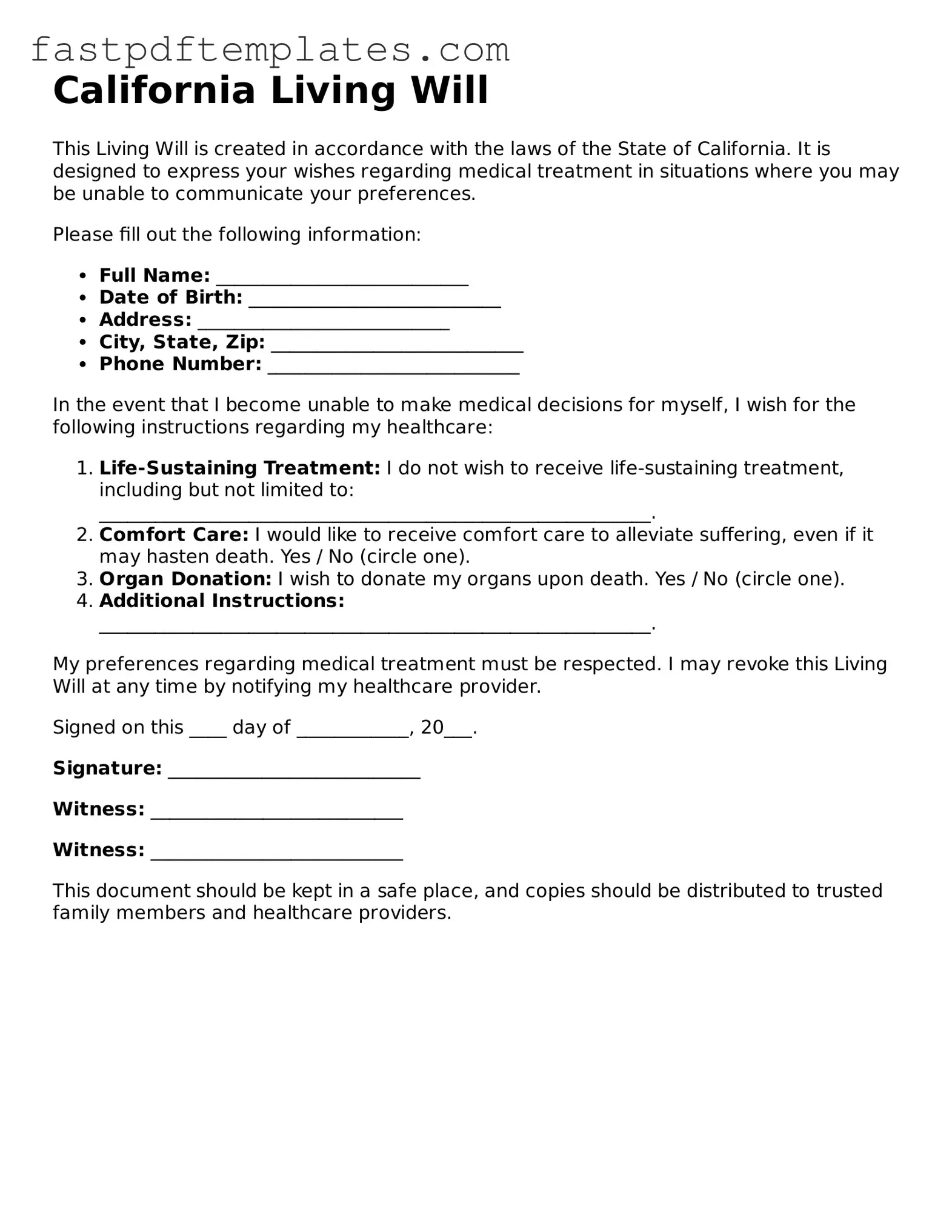 Attorney-Approved California Living Will Document