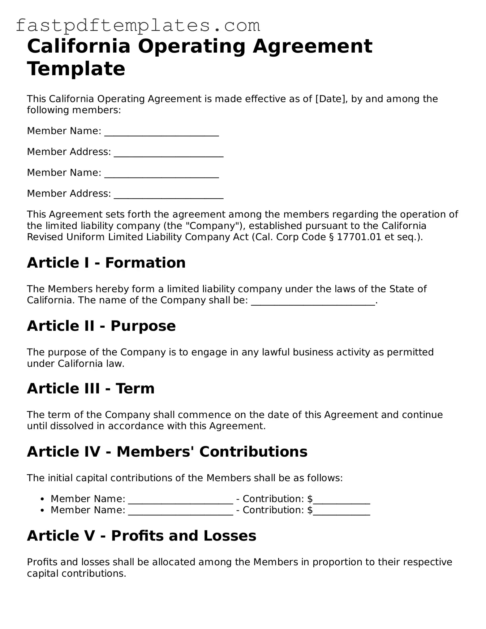 Attorney-Approved California Operating Agreement Document