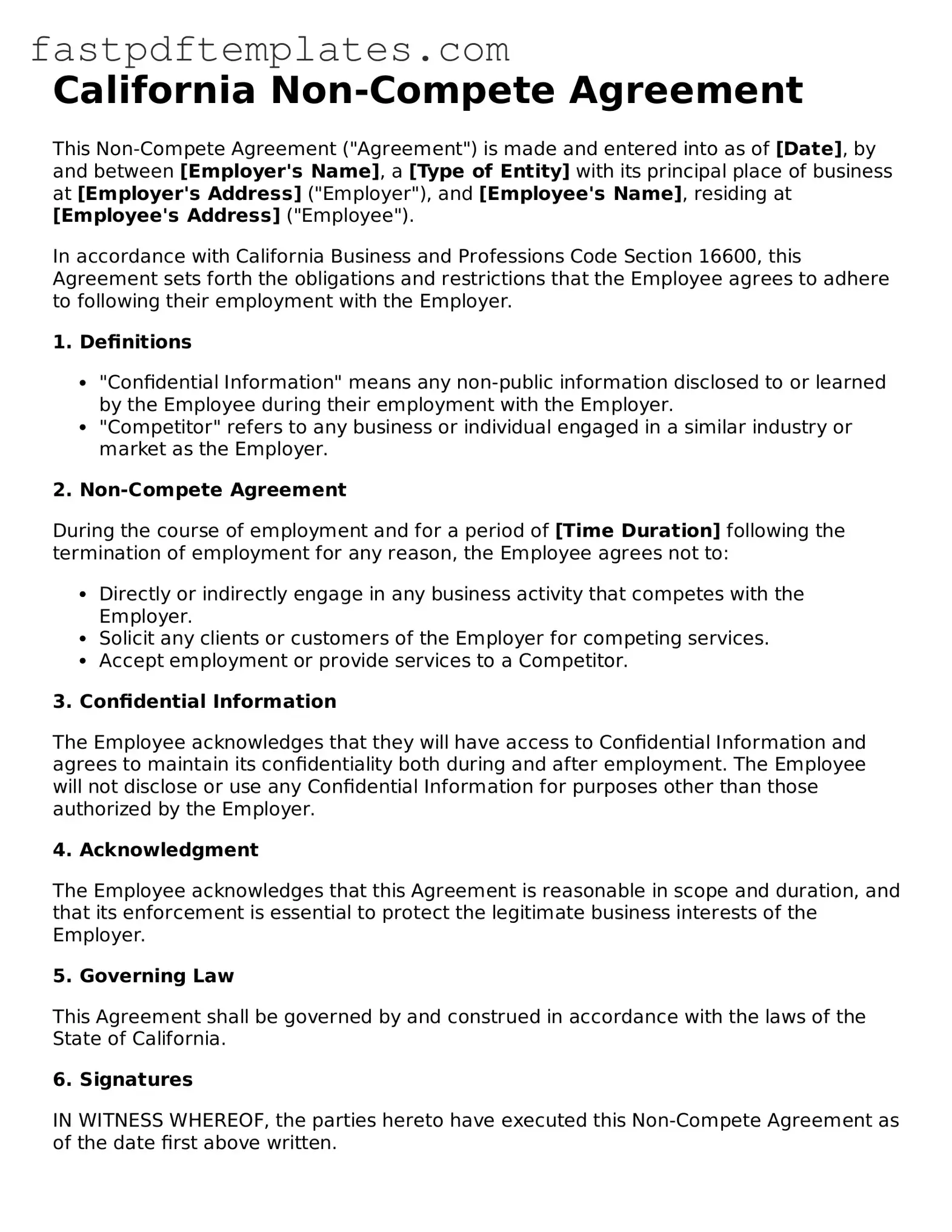Attorney-Approved California Non-compete Agreement Document