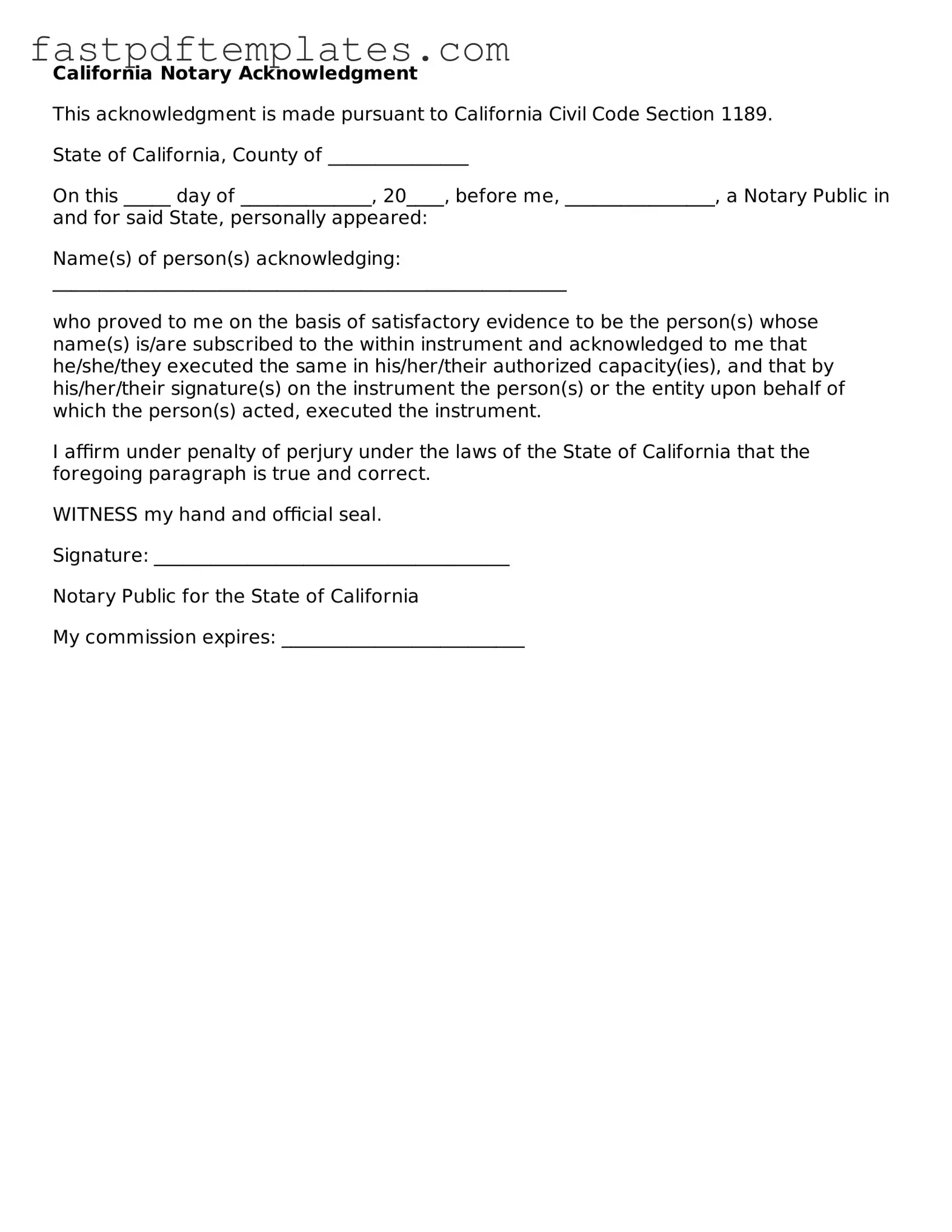 Attorney-Approved California Notary Acknowledgement Document