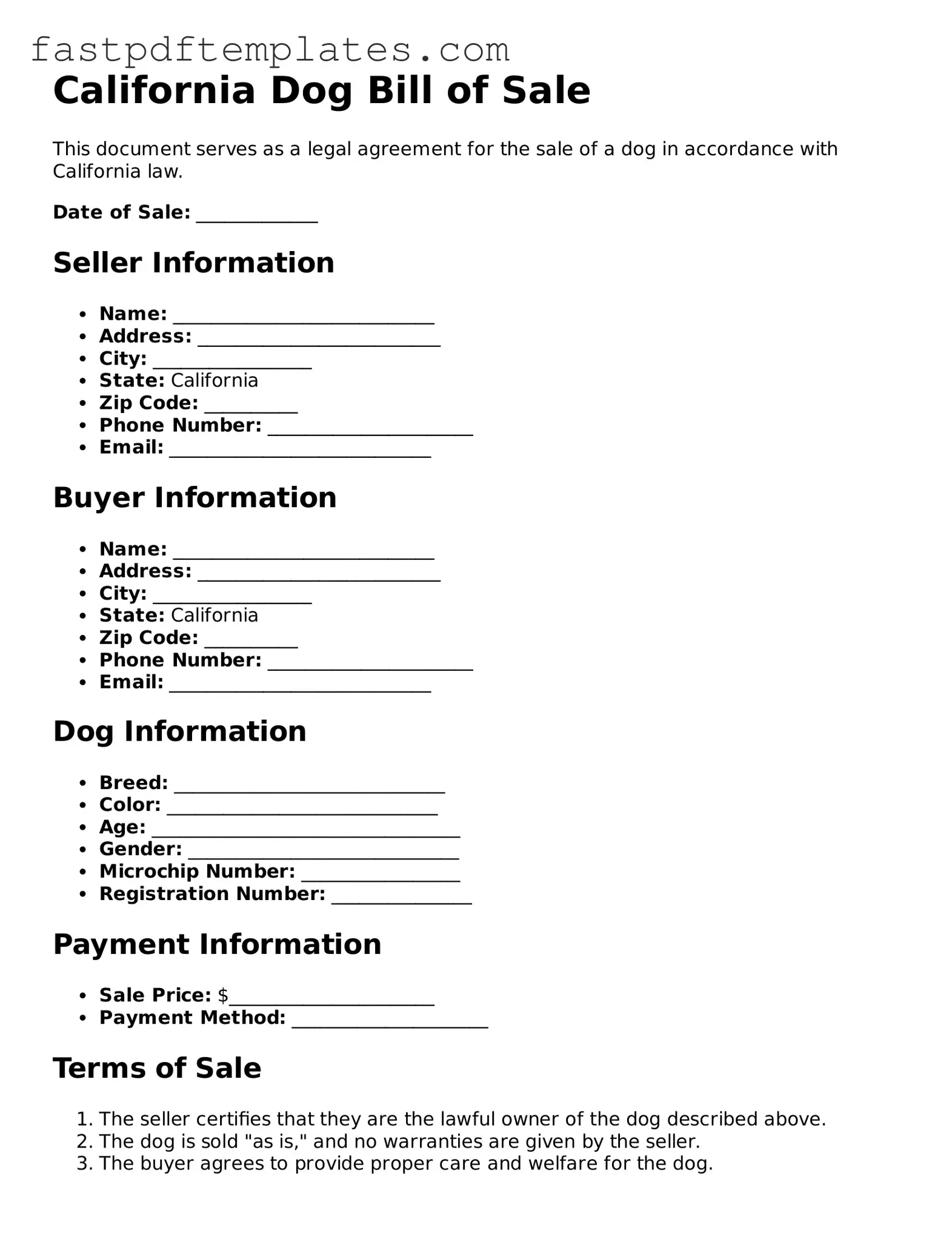 Attorney-Approved California Dog Bill of Sale Document