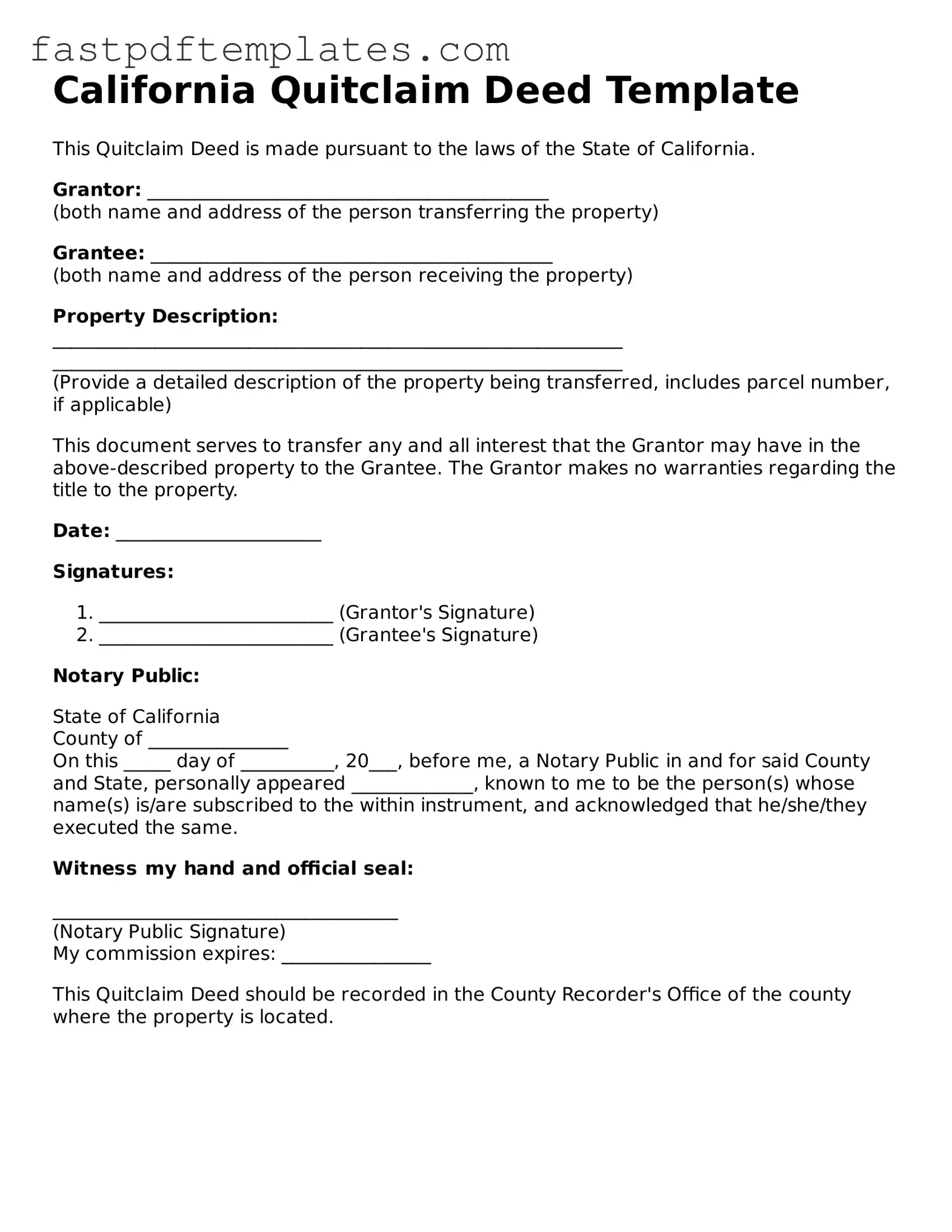 Attorney-Approved California Quitclaim Deed Document