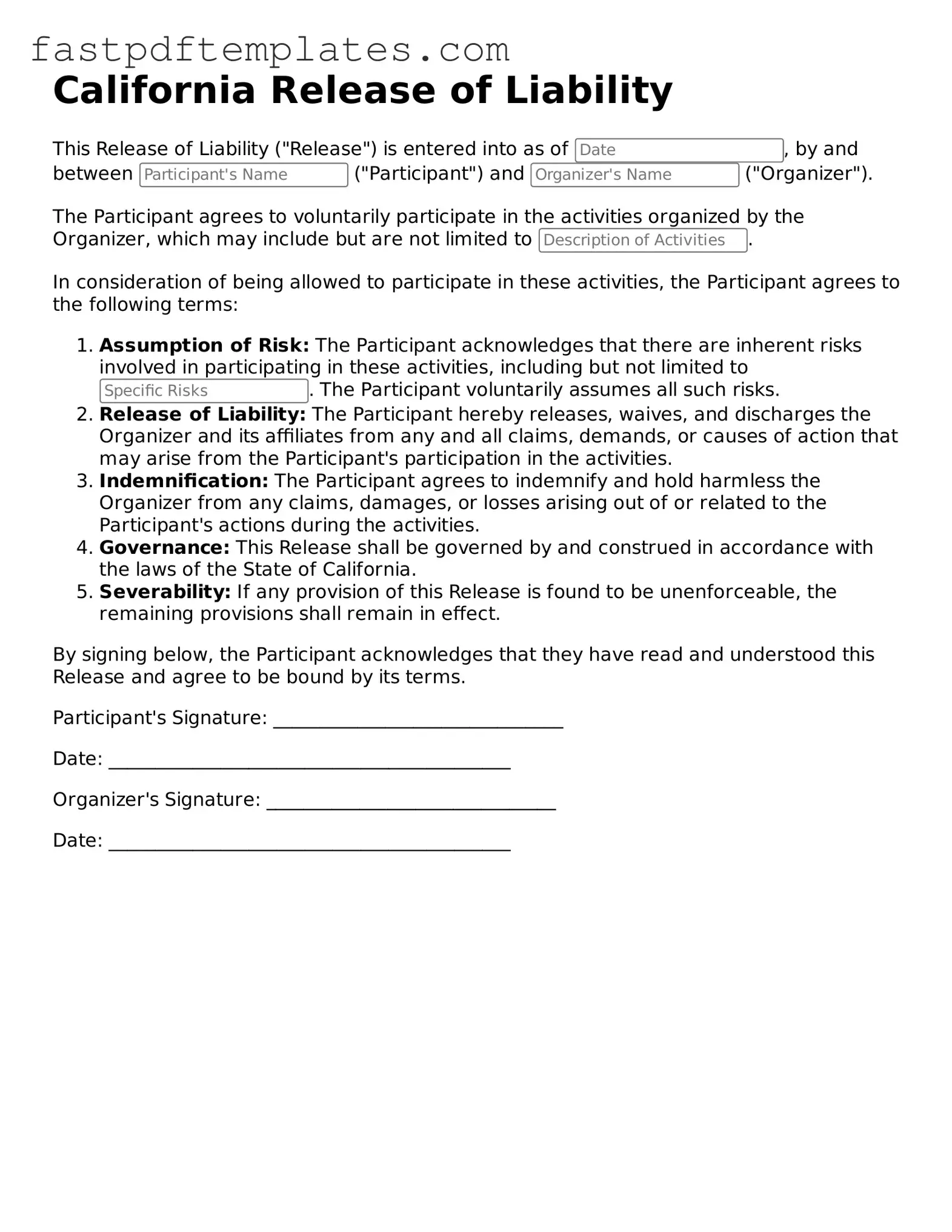 Attorney-Approved California Release of Liability Document