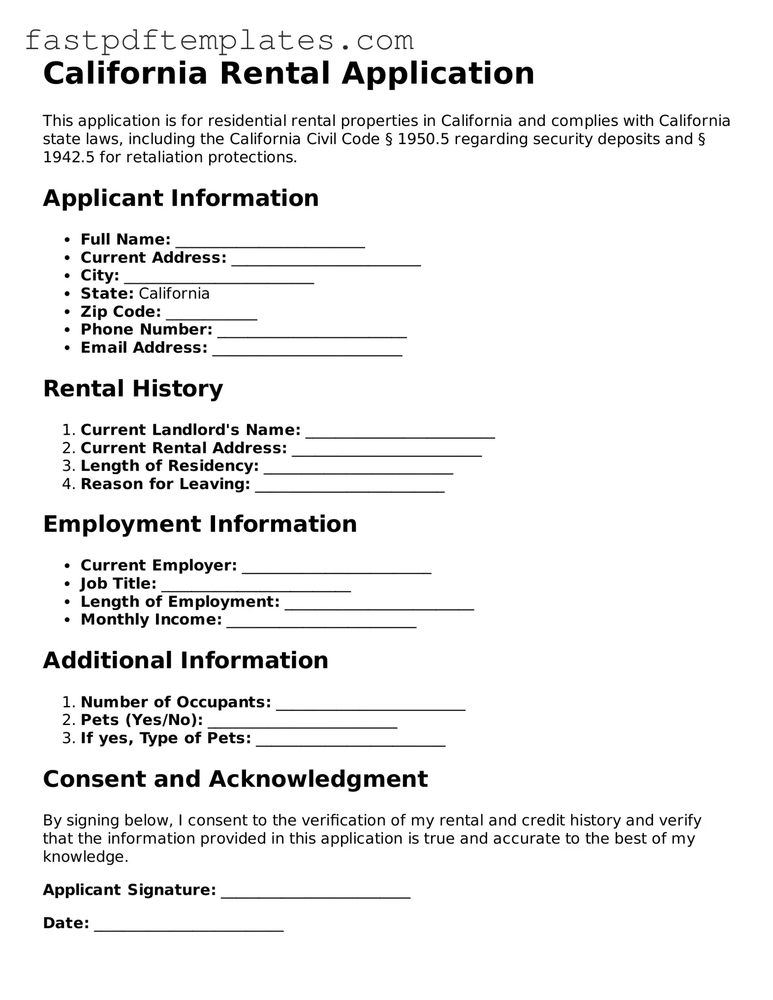 Attorney-Approved California Rental Application Document