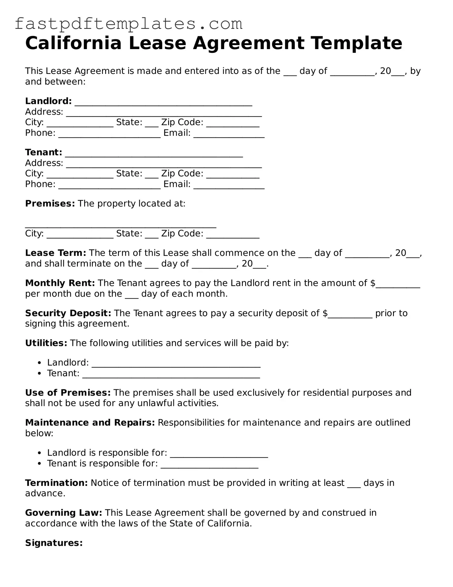 Attorney-Approved California Lease Agreement Document