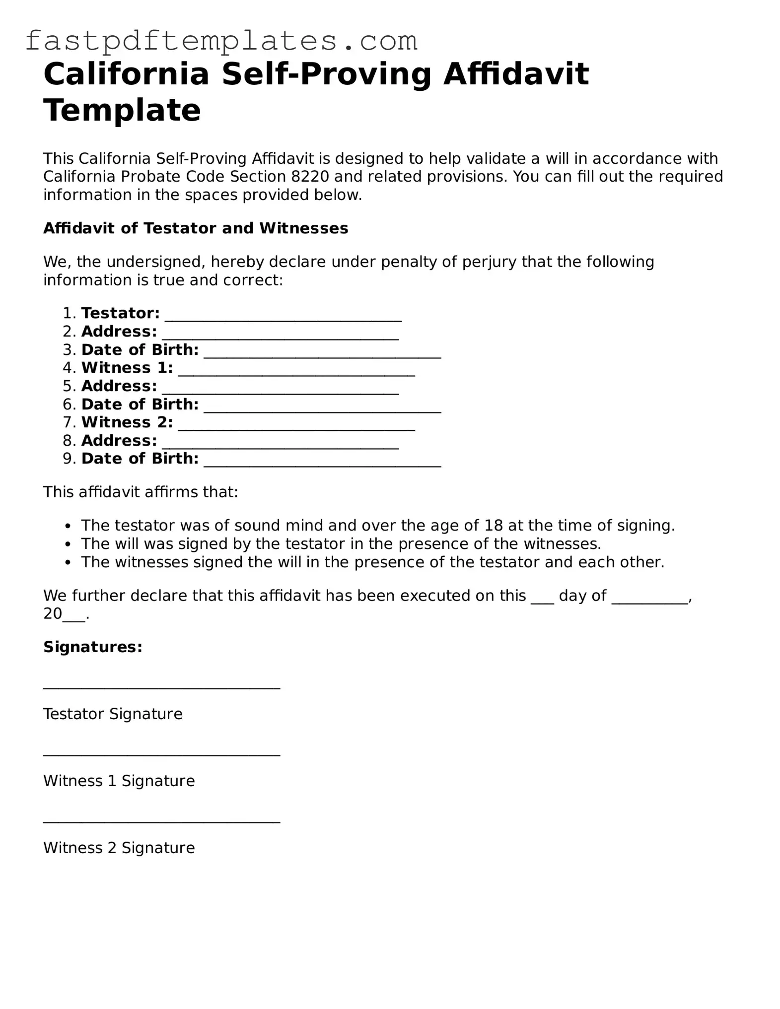 Attorney-Approved California Self-Proving Affidavit Document