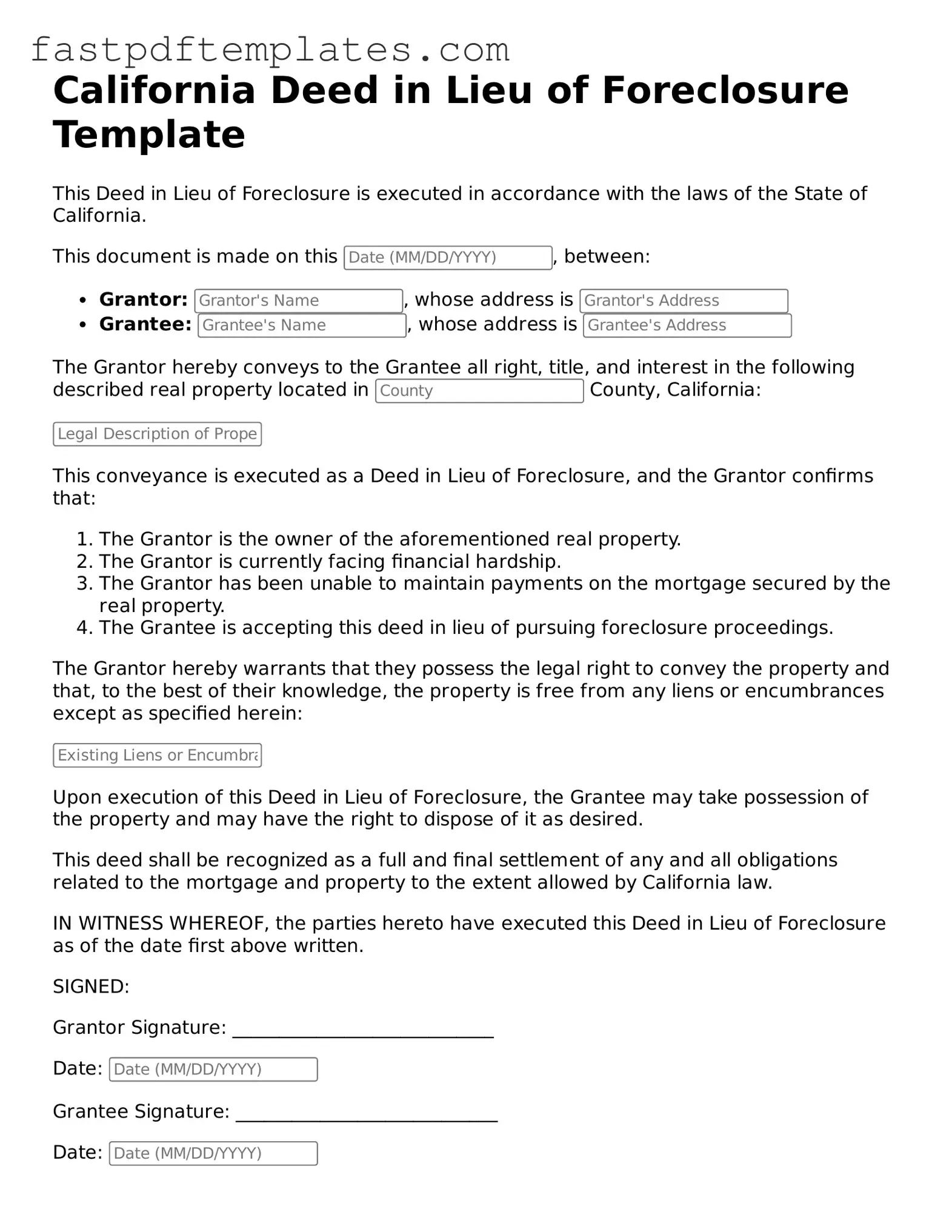 Attorney-Approved California Deed in Lieu of Foreclosure Document