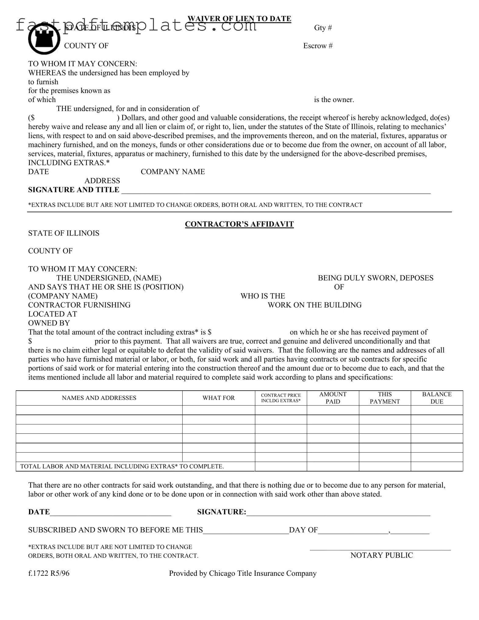 Blank Chicago Title Waiver Format Form
