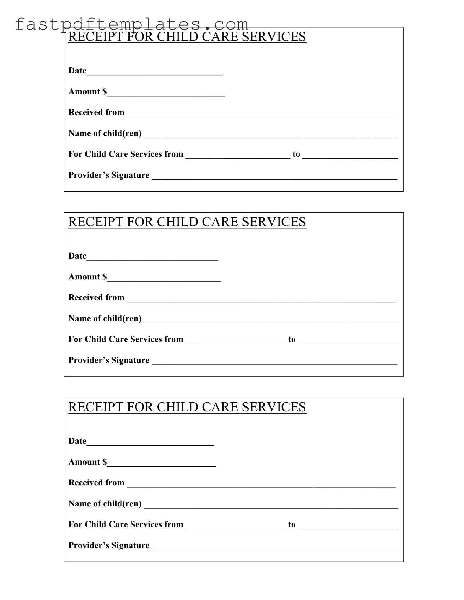 Blank Childcare Receipt Form