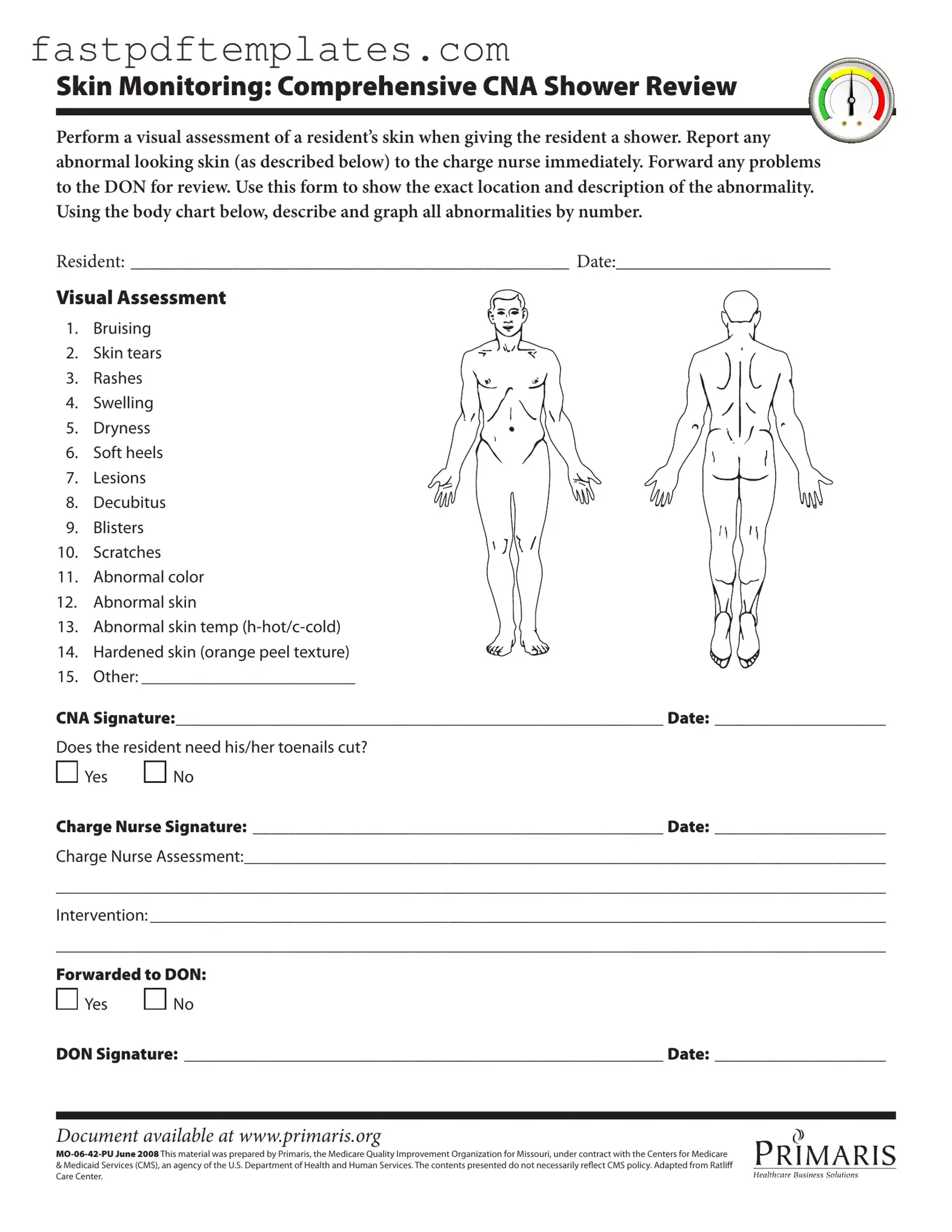Blank Cna Shower Sheets Form