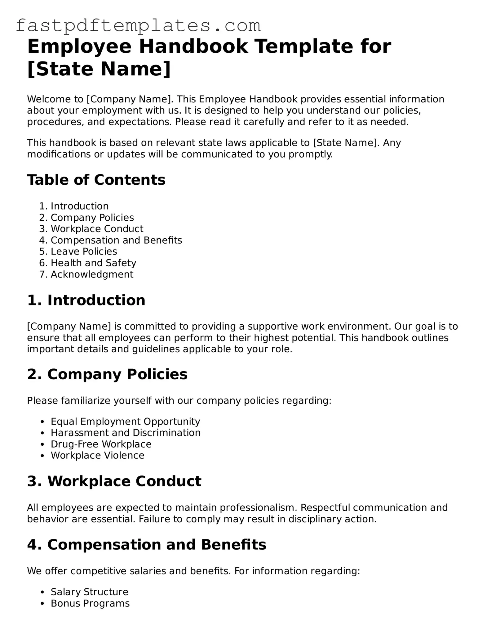 Fillable Employee Handbook Document
