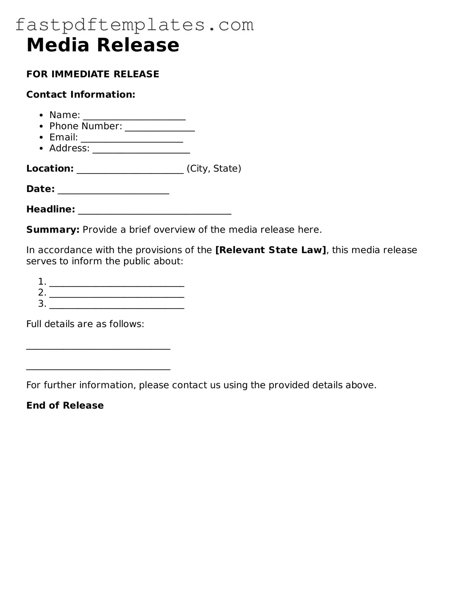 Fillable Media Release Document
