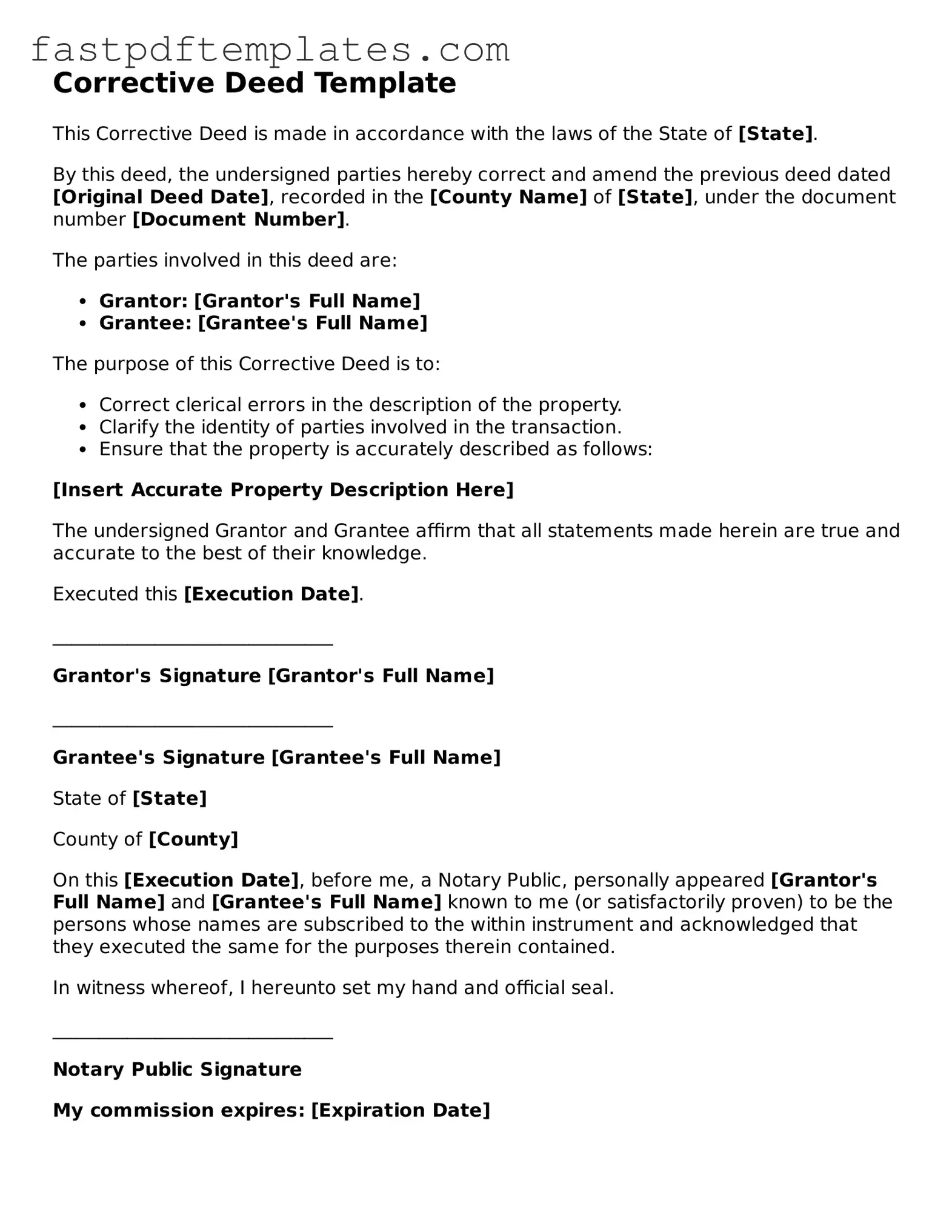 Fillable Corrective Deed Document