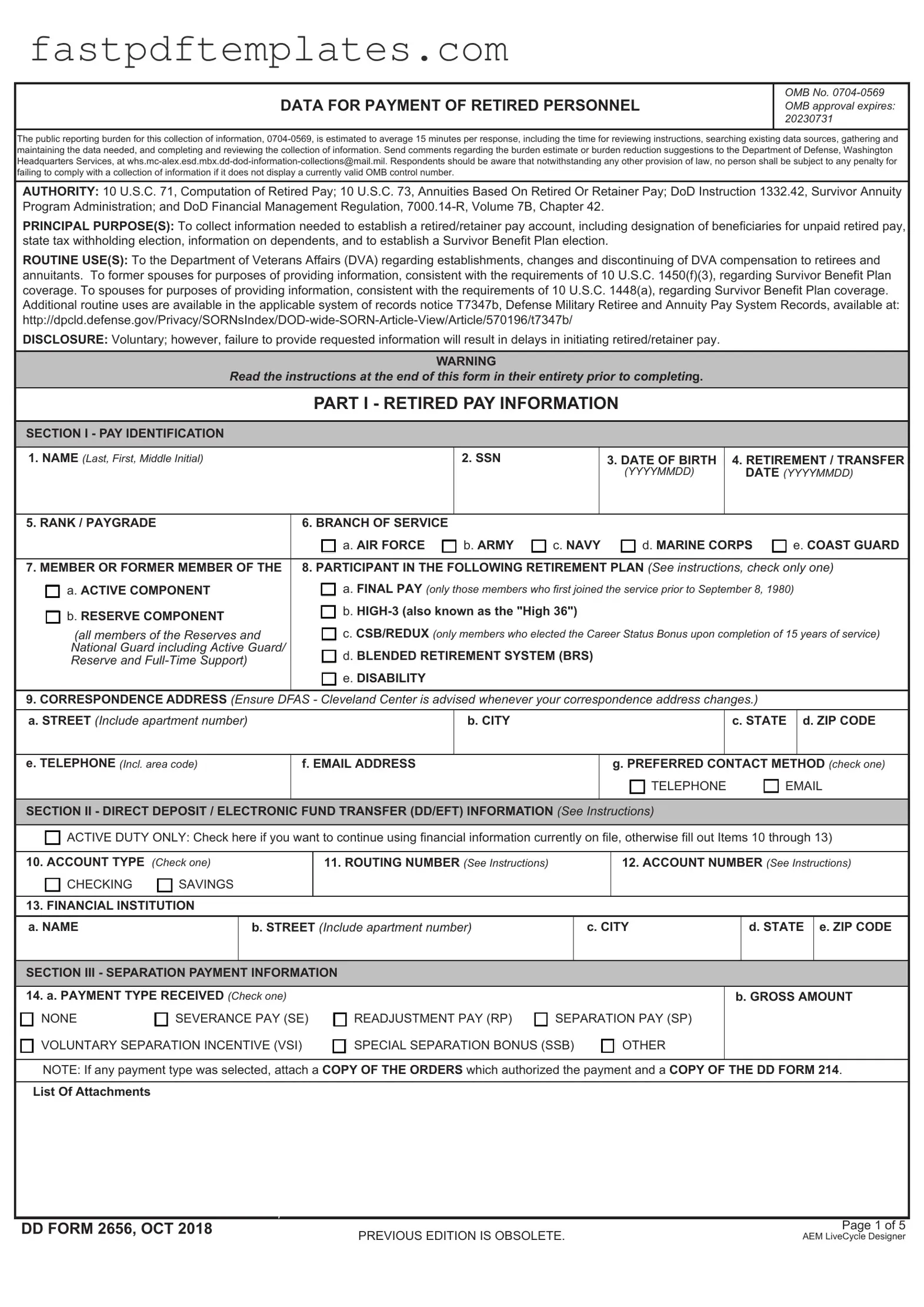 Blank DD 2656 Form
