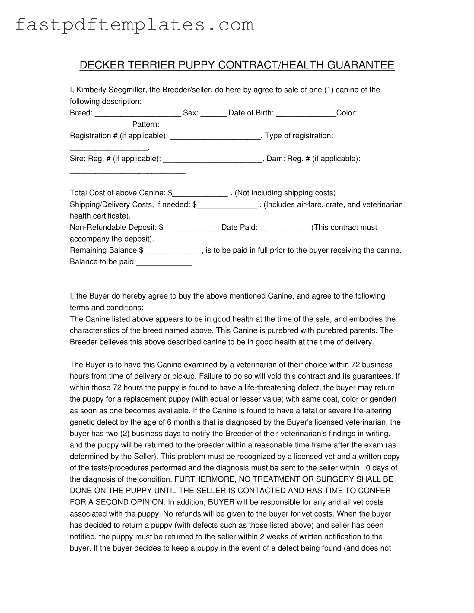 Blank Health Guarantee Form