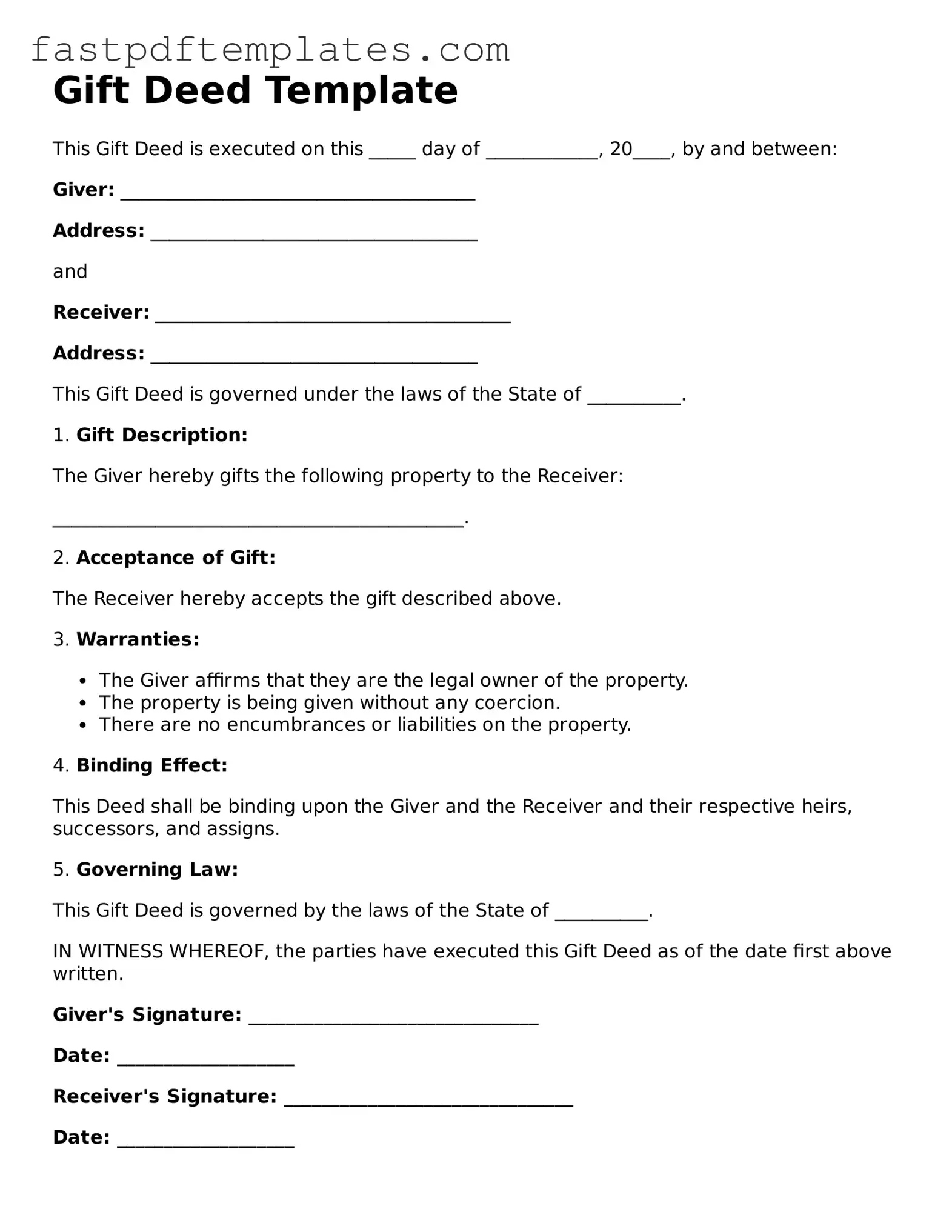 Fillable Gift Deed Document