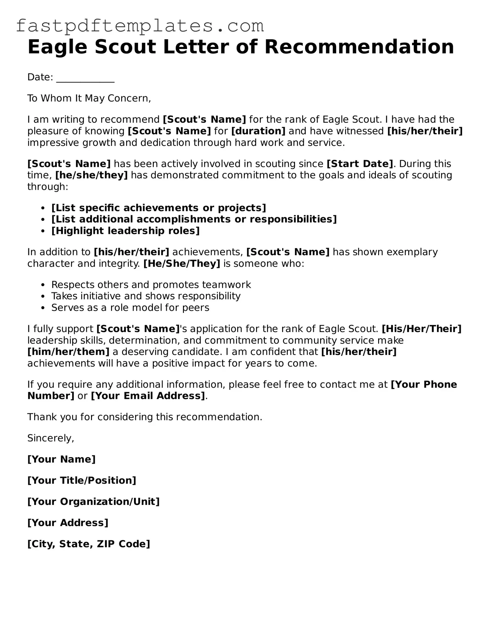 Fillable Eagle Scout Letter of Recommendation Document