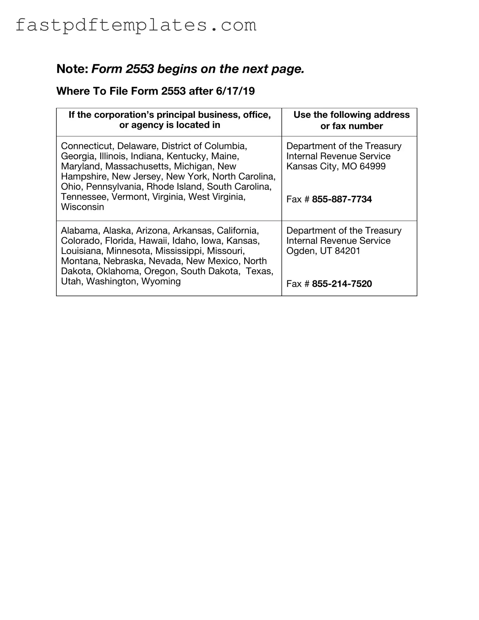 Blank IRS 2553 Form