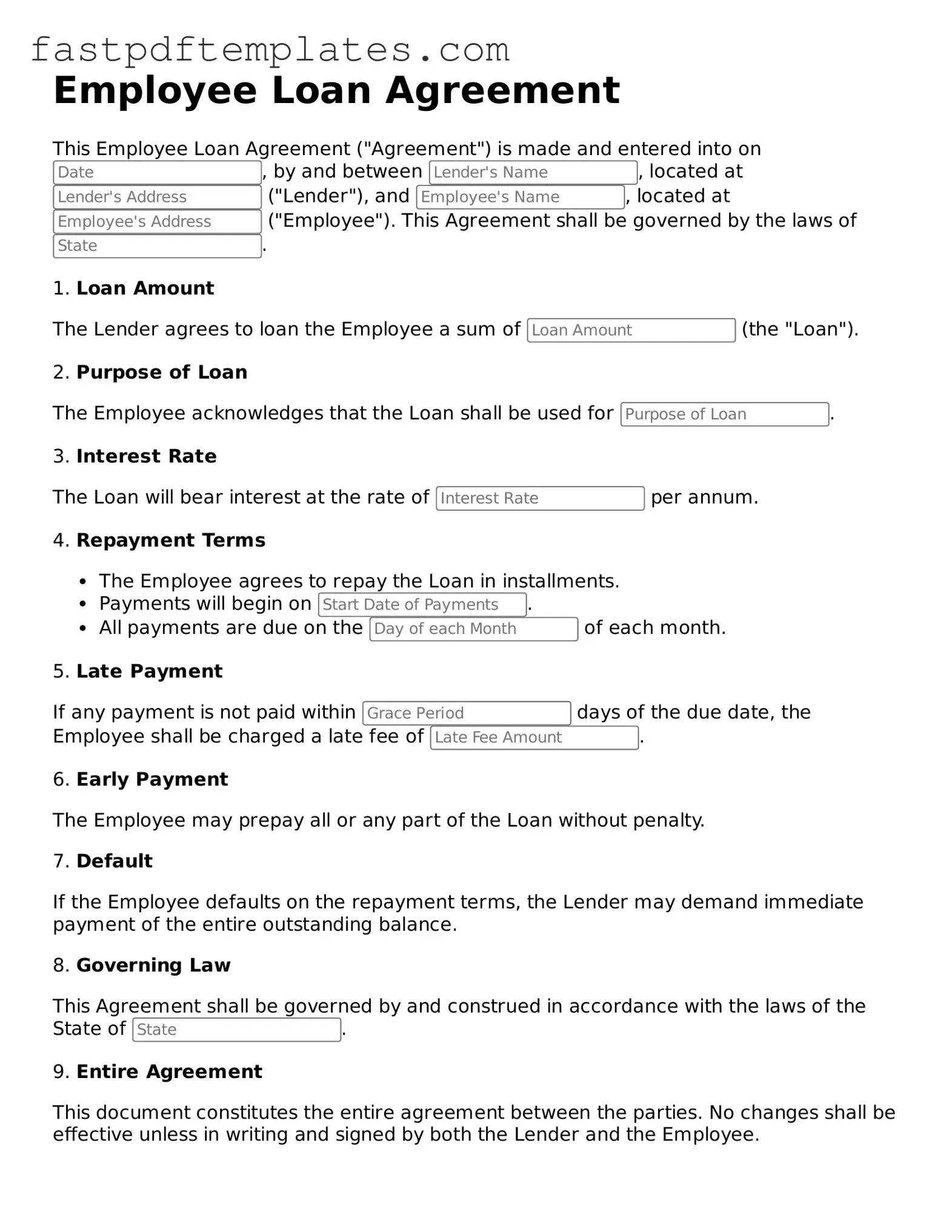 Fillable Employee Loan Agreement Document