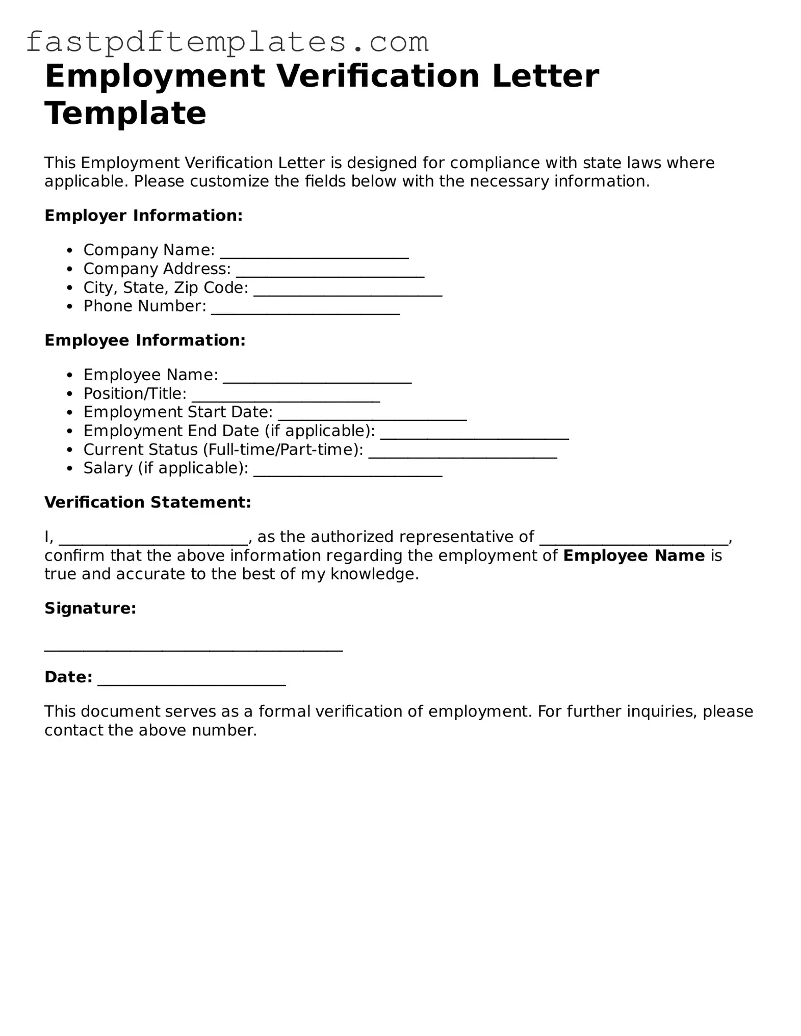 Fillable Employment Verification Document